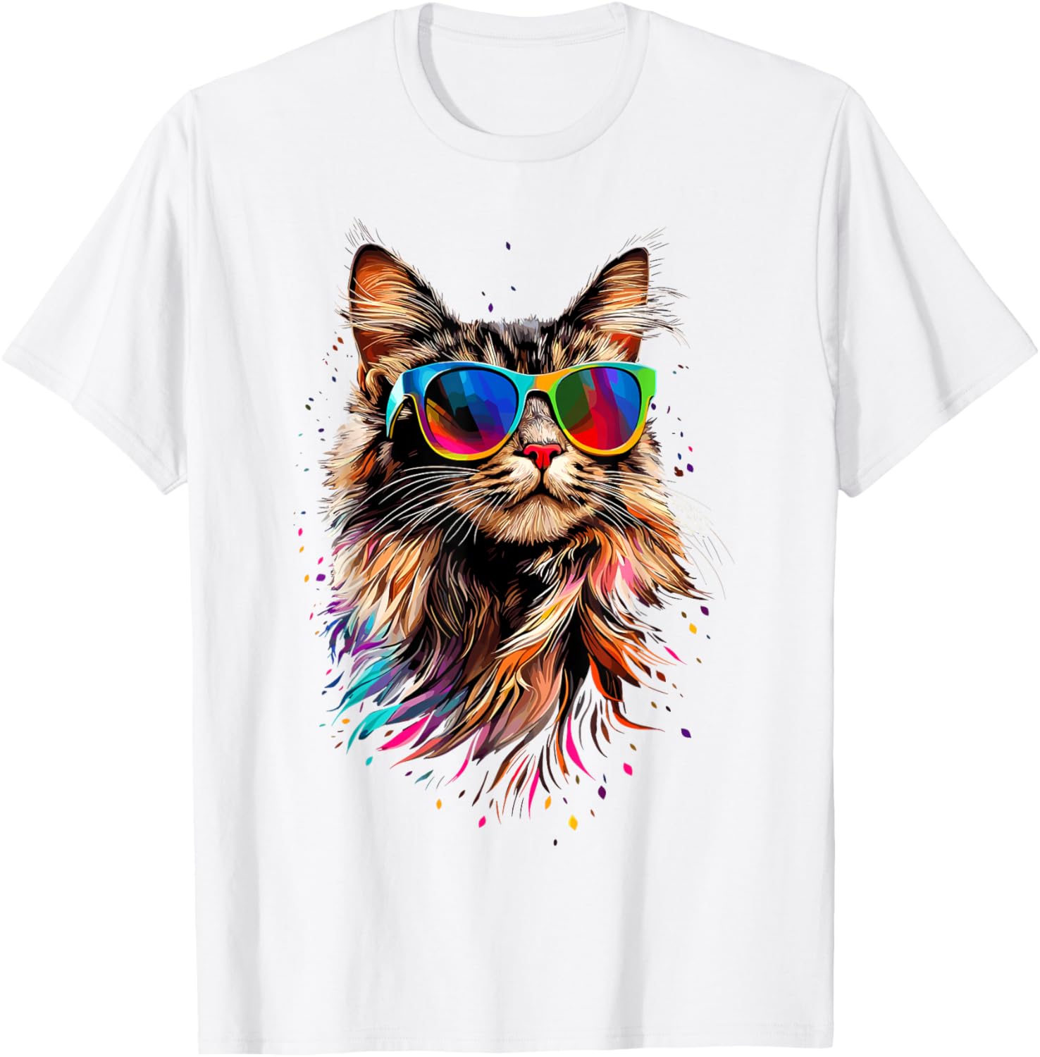 Cute Maine Coon Cat Sunglasses T-Shirt for Cat Lovers - Fun Apparel - 29