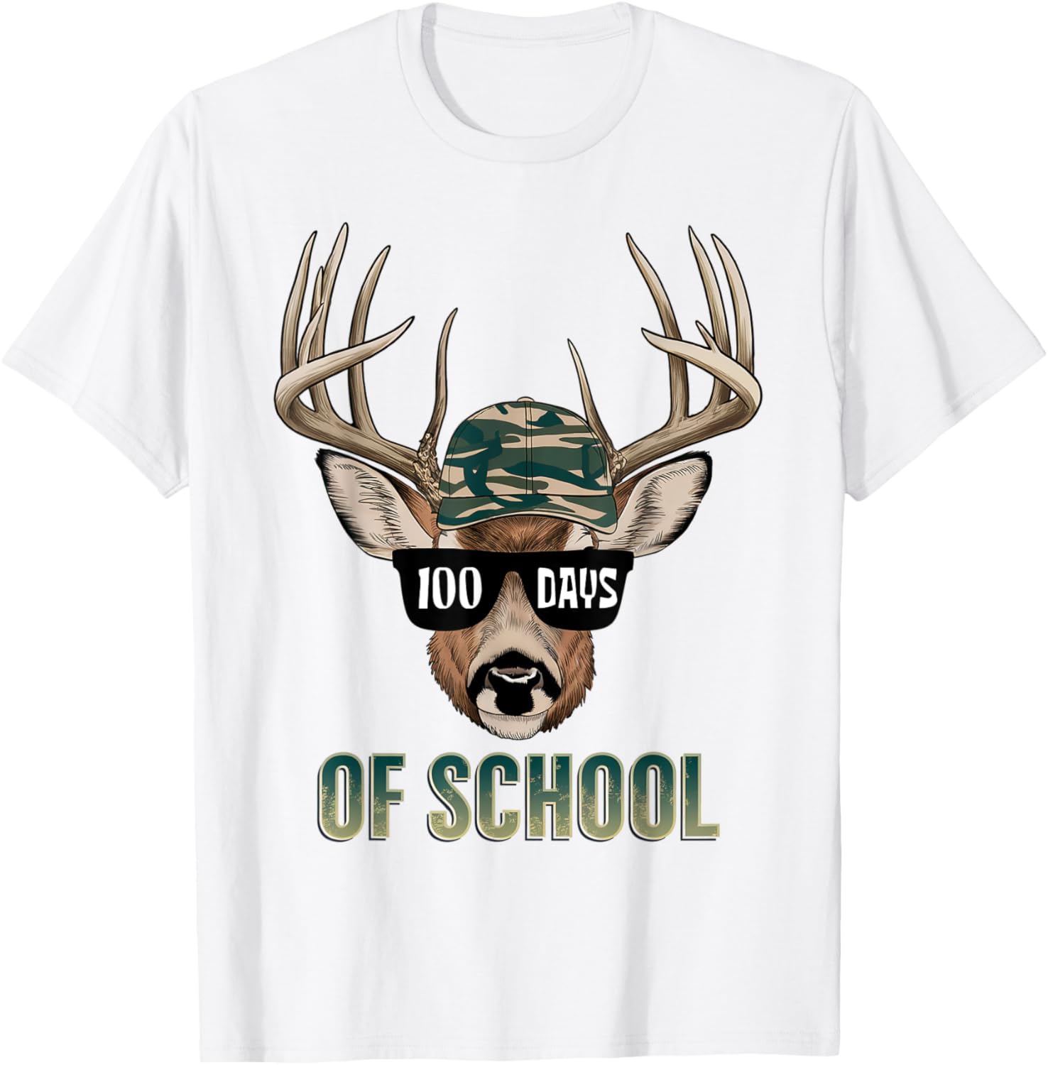 100 Days of School Deer T-Shirt for Kids Boys Girls Fun Celebratory Wear - 1