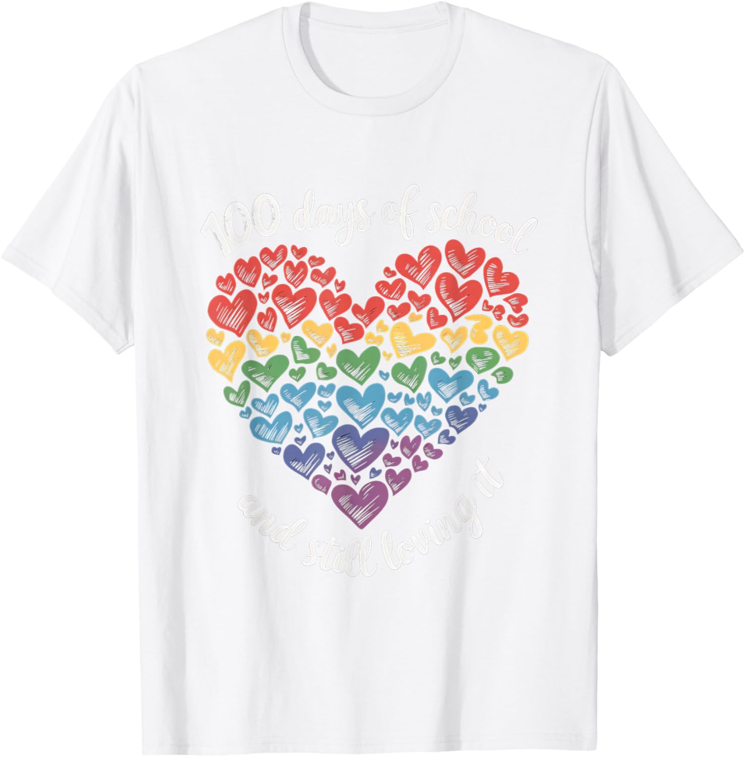 100th Day of School Rainbow Hearts T-Shirt for Kids and Teachers - 12