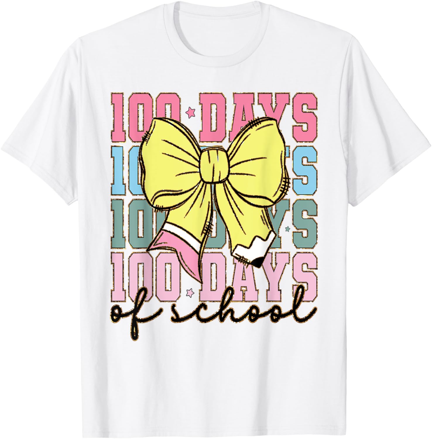 Cute 100 Days of School Coquette Bow T-Shirt for Girls - 3