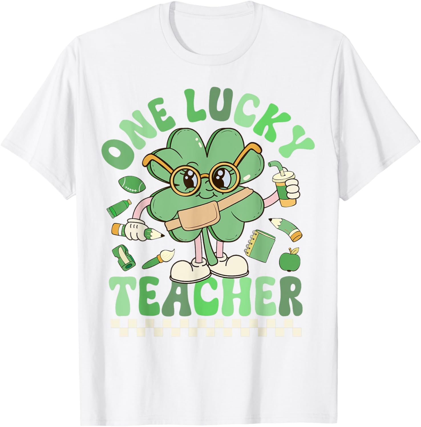 One Lucky Teacher Groovy Shamrock St Patricks Day T-Shirt for Fun Celebrations - 4