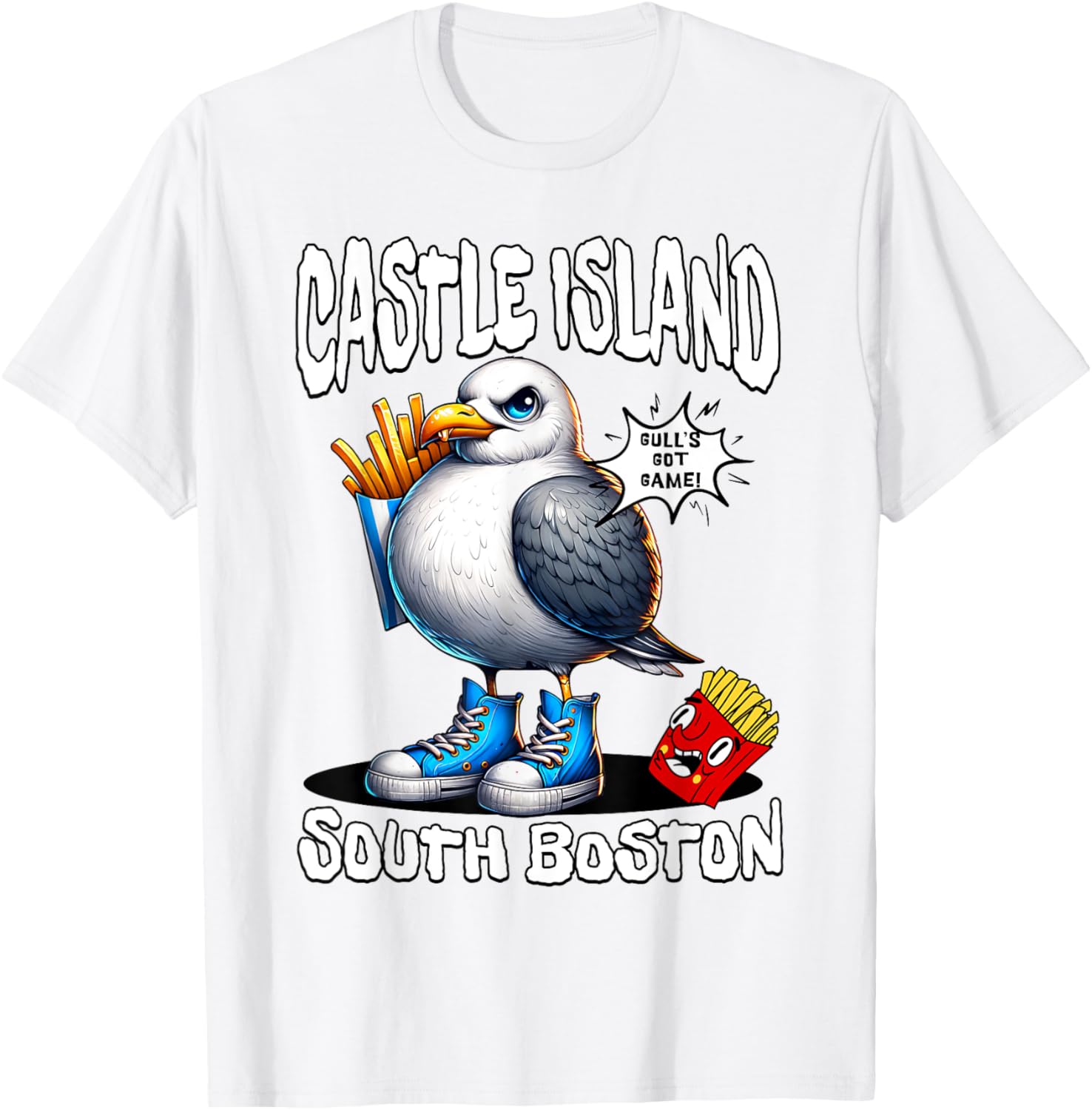 Funny Castle Island Seagull French Fries T-Shirt for Food Lovers - 8