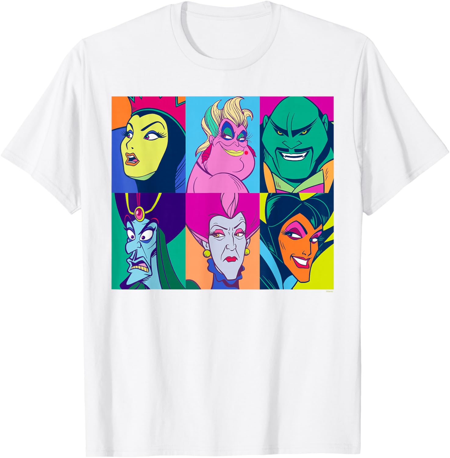 Disney Villains Retro Color Grid T-Shirt for Fans of Classic Characters - 14
