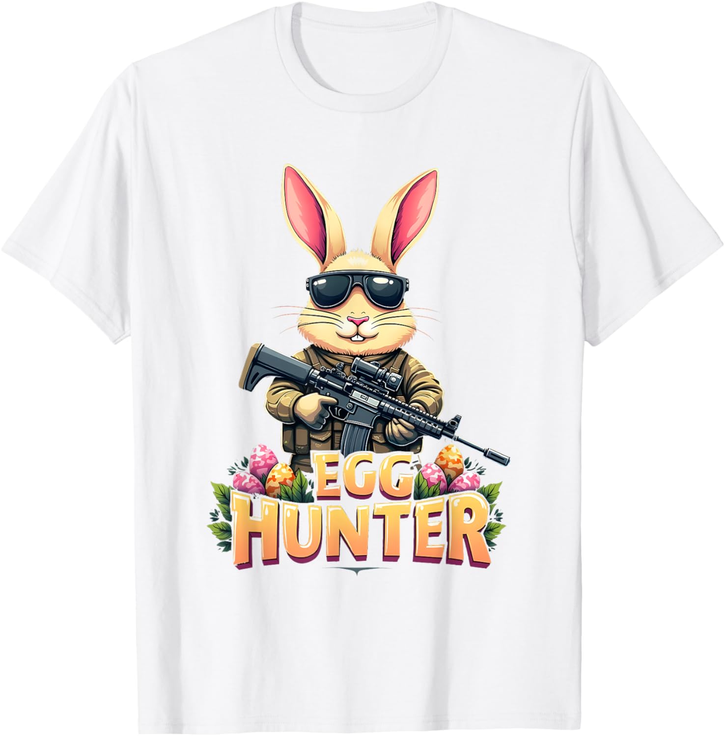 Cute Easter Egg Hunter Boys T-Shirt Featuring Deer Bunny Design - 11