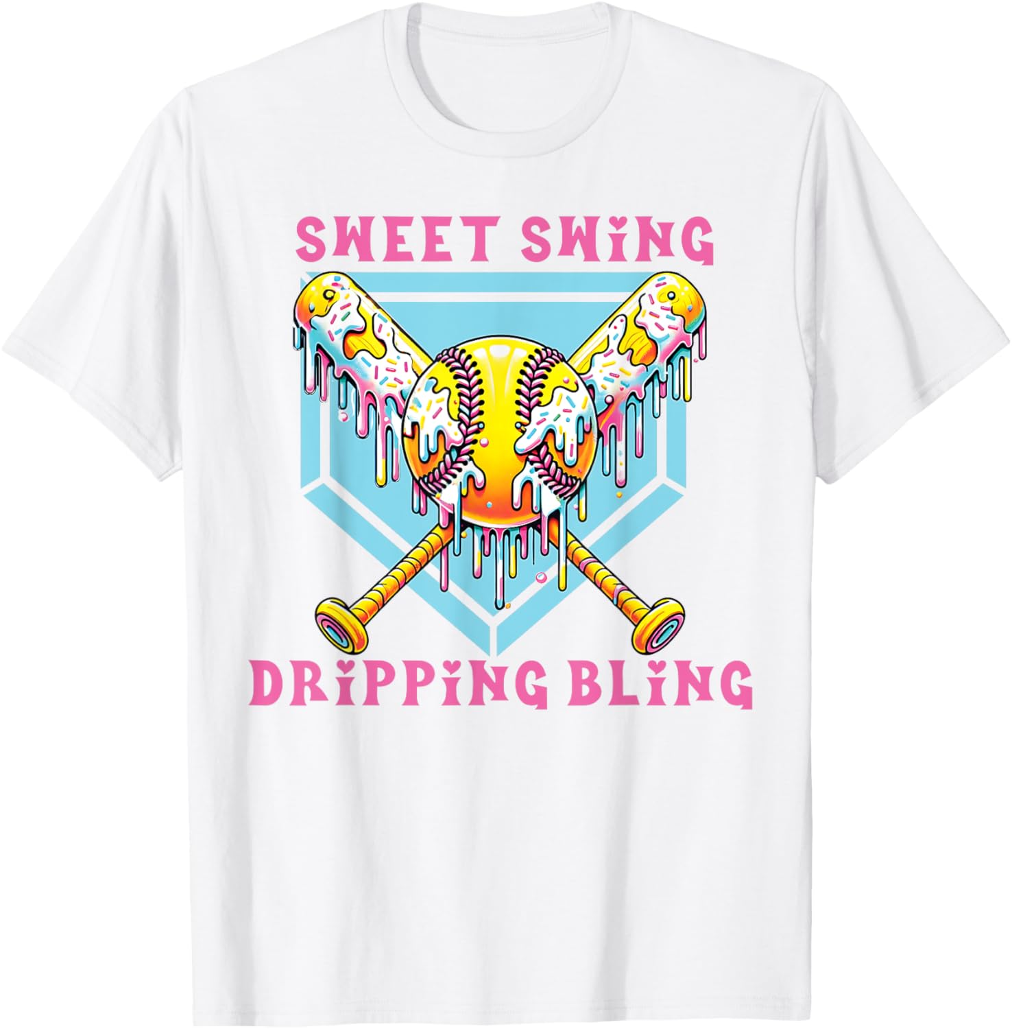 Sweet Swing Dripping Bling Softball Ice Cream Tee for Fun Play Days - 10