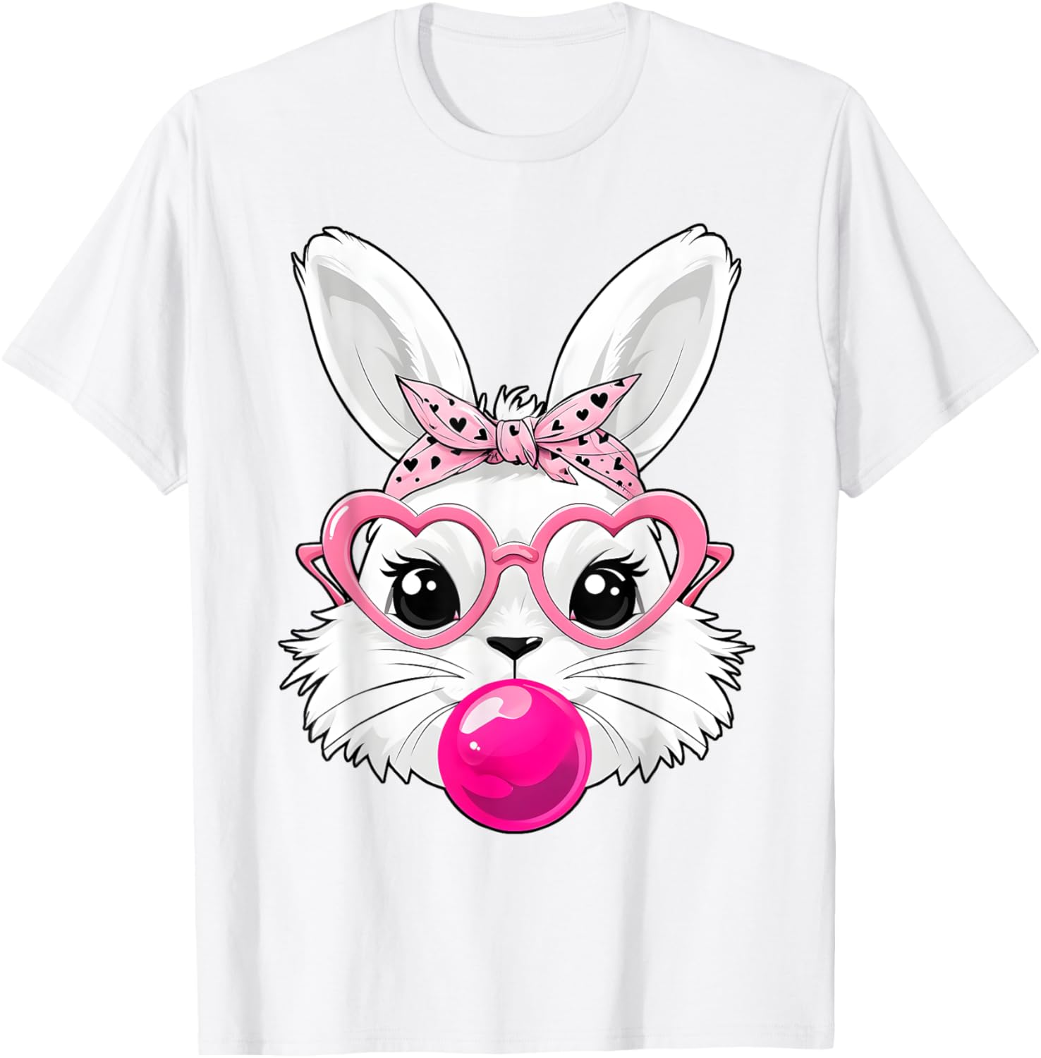 Cute Bunny Face T-Shirt with Heart Glasses for Easter Day Fun - 9