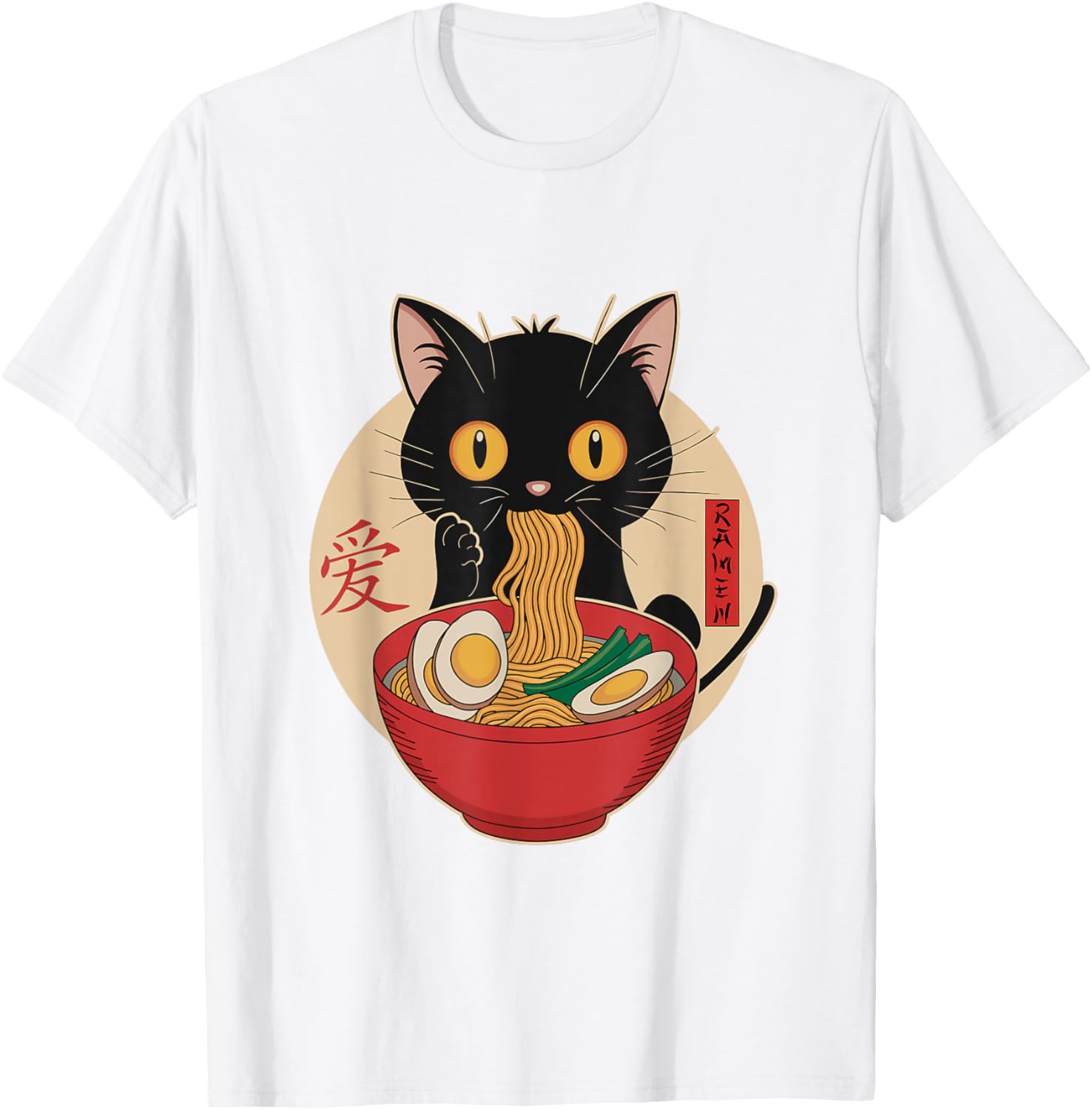 Cute Cat Eating Ramen Noodles Kawaii Anime T-Shirt for Cat Lovers - 13