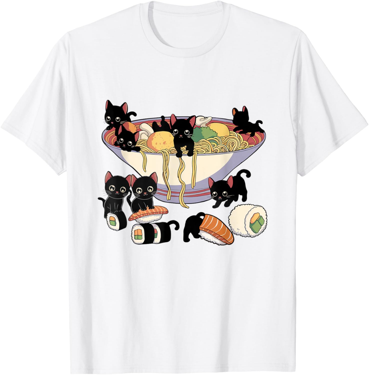 Cute Cat Ramen Sushi T-Shirt for Anime Lovers and Cat Enthusiasts - 7