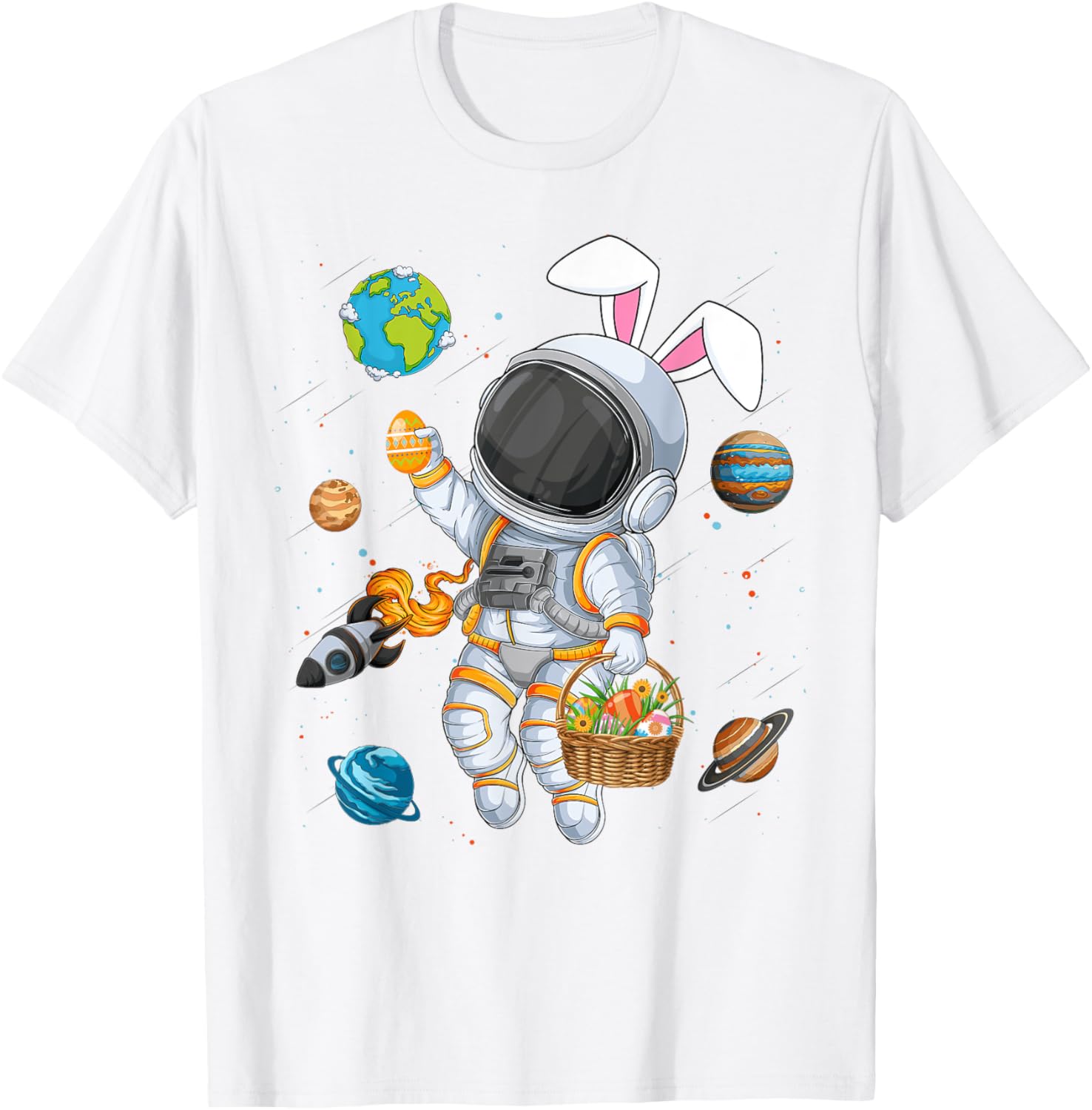 Funny Astronaut Bunny Ears Easter T-Shirt for Boys and Kids - 11