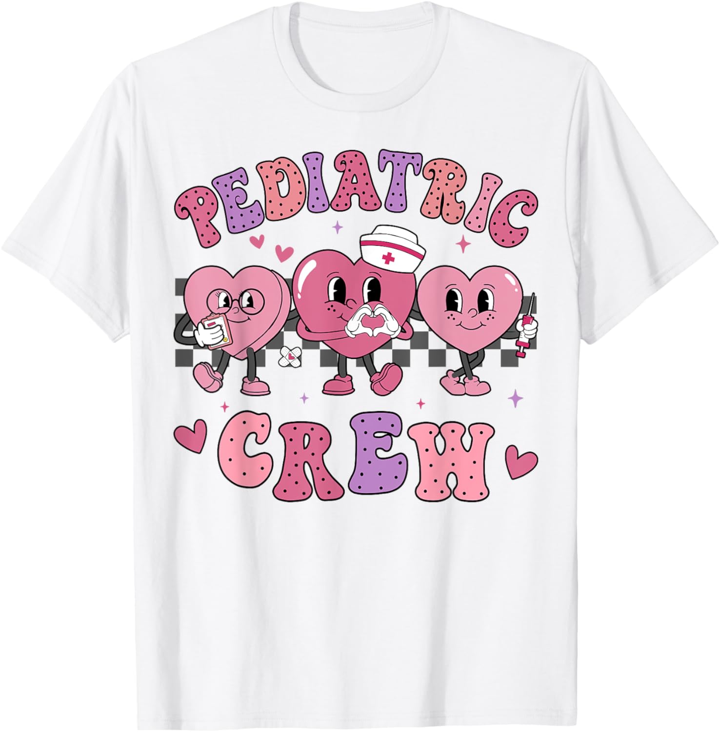 Pediatric Nurse Valentine's Day T-Shirt with Retro Heart Design - 4