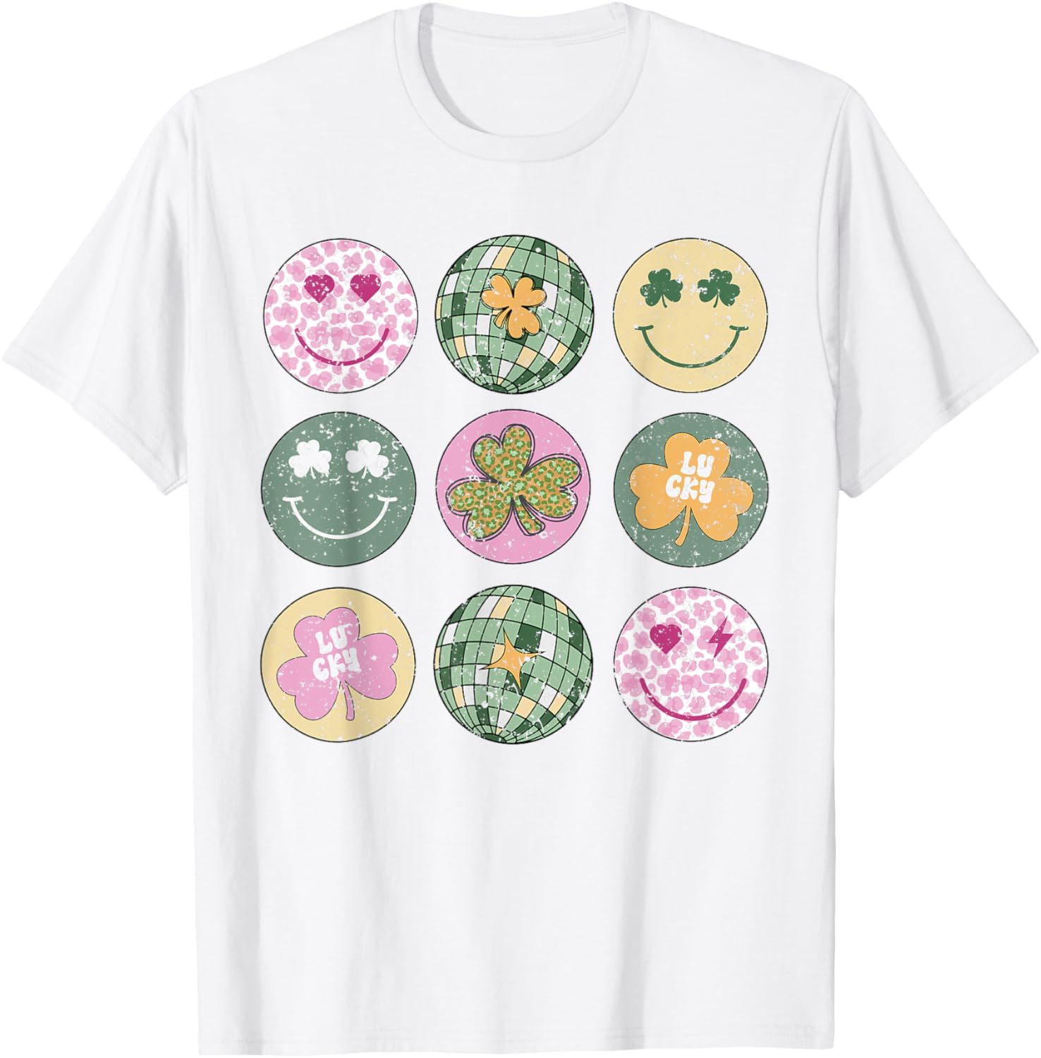 Shamrock Smile Face Disco Ball T-Shirt for Retro St Patricks Day Fun - 2