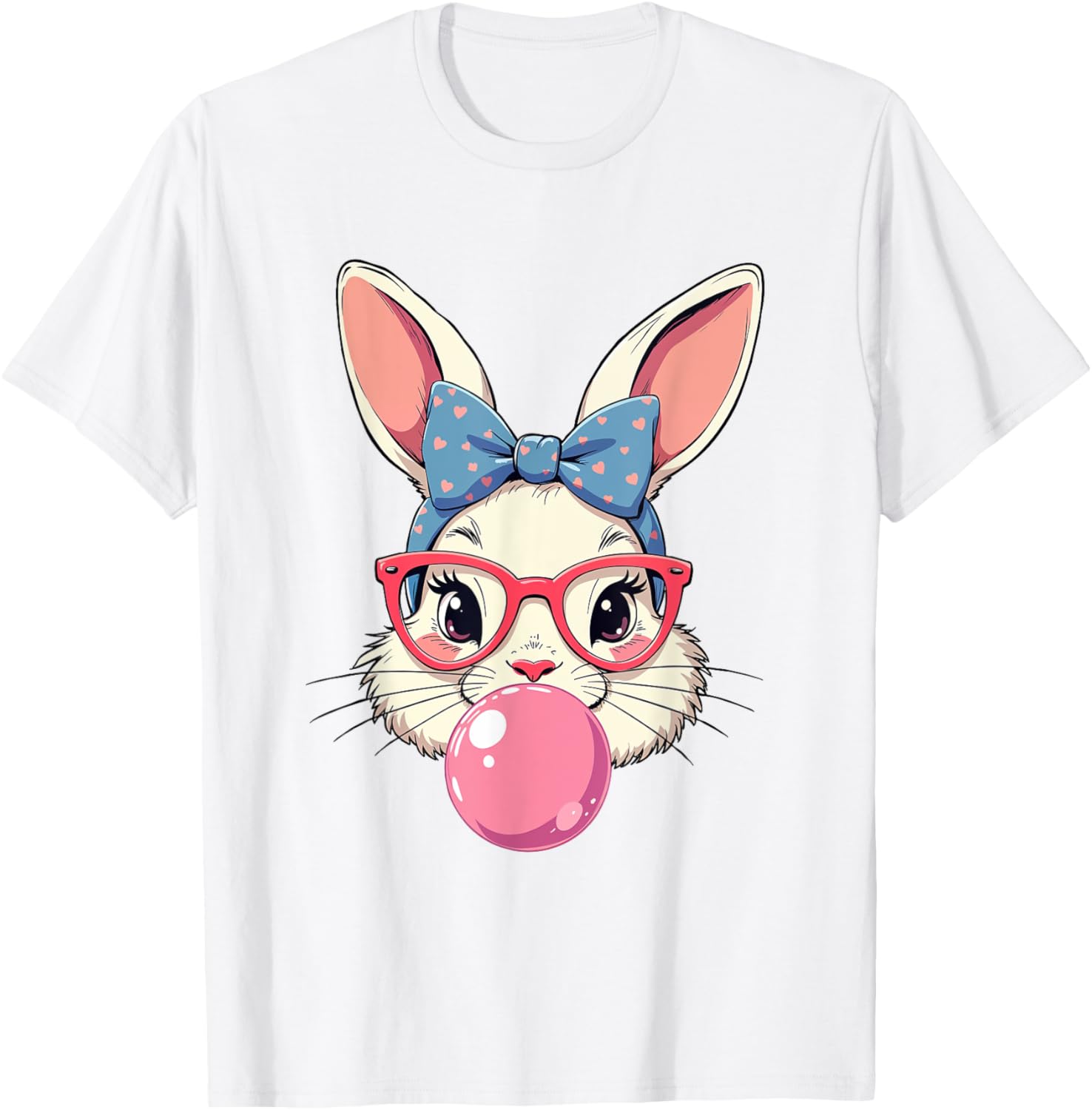 Cute Bunny Face T-Shirt with Heart Glasses and Bandana for Easter Fun - 4