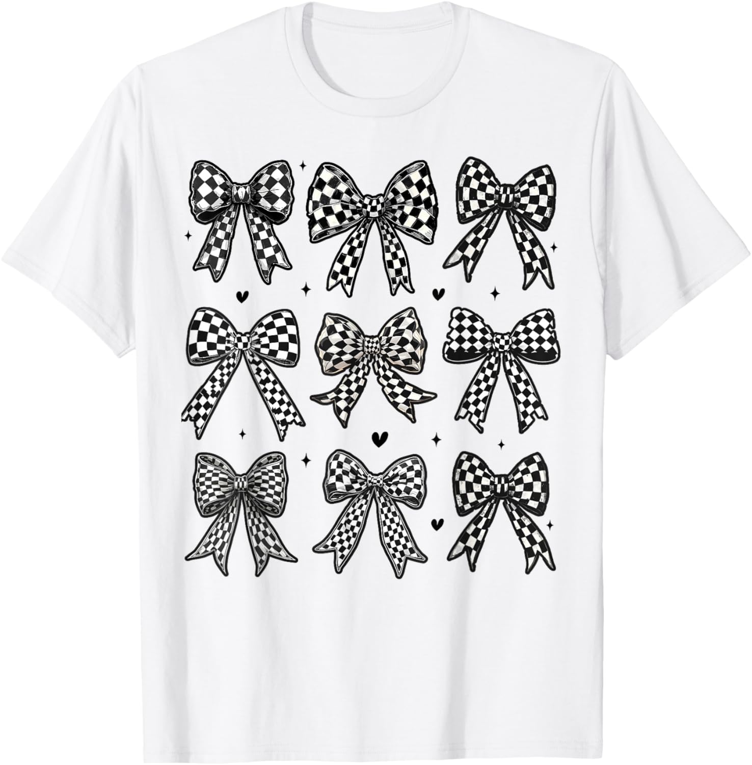 Checkered Bow Flag Racing T-Shirt for Women - Cute Coquette Style - 20