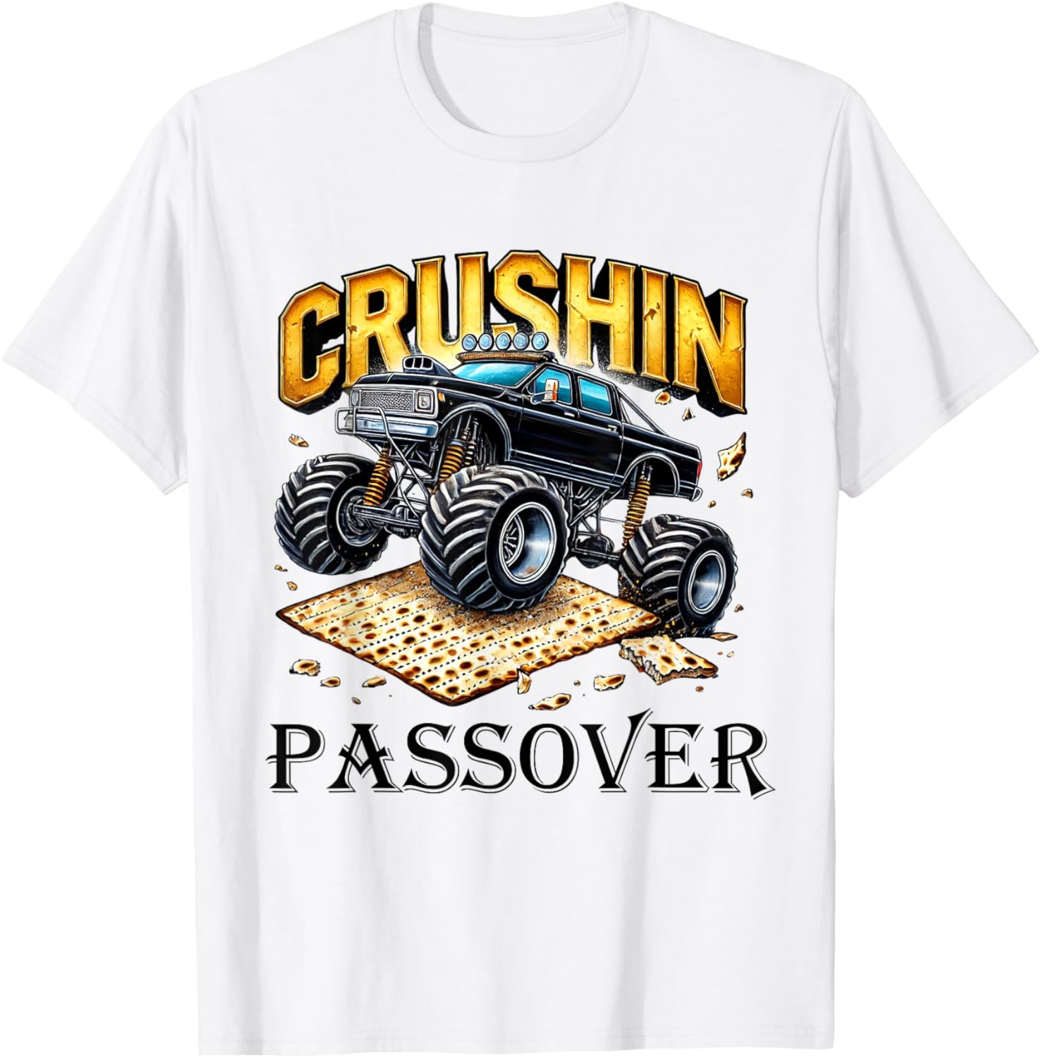 Funny Crushin' Passover Monster Truck Matzah T-Shirt for Celebrations - 14
