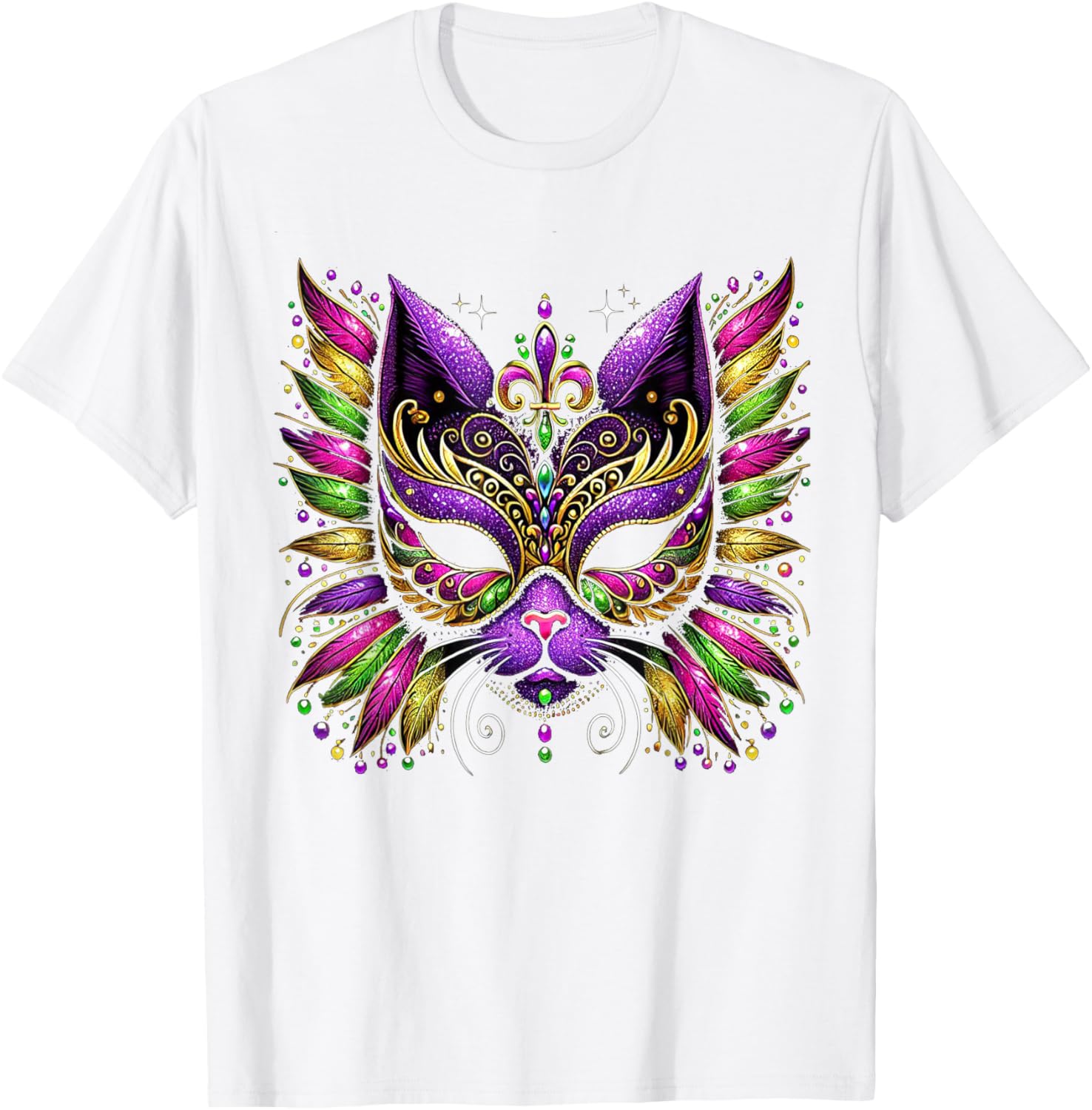 Mardi Gras Cat Mask T-Shirt for Women and Kids Perfect for 2025 Celebrations - 4