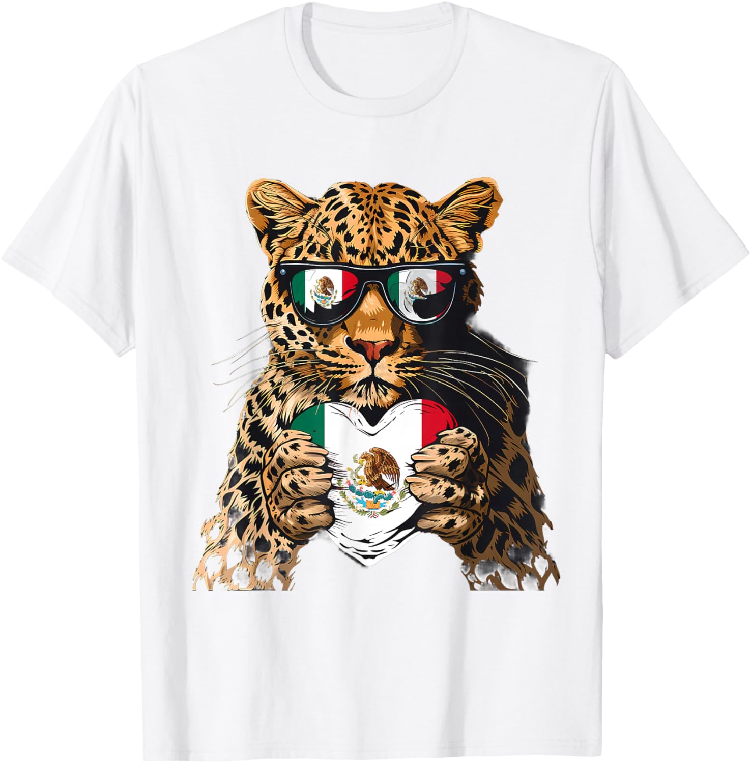 Mexico Flag Heart Leopard Sunglasses T-Shirt for Proud Mexican Roots - 7