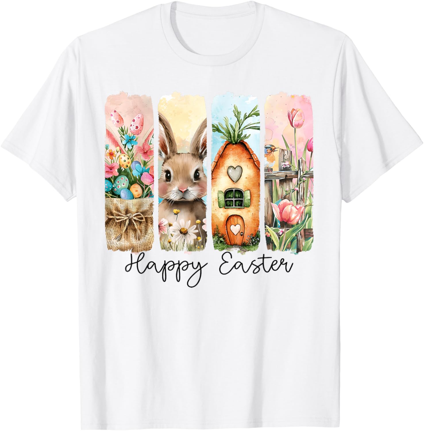 Retro Bunny Easter T-Shirt with Floral Eggs for Spring Celebrations - 11