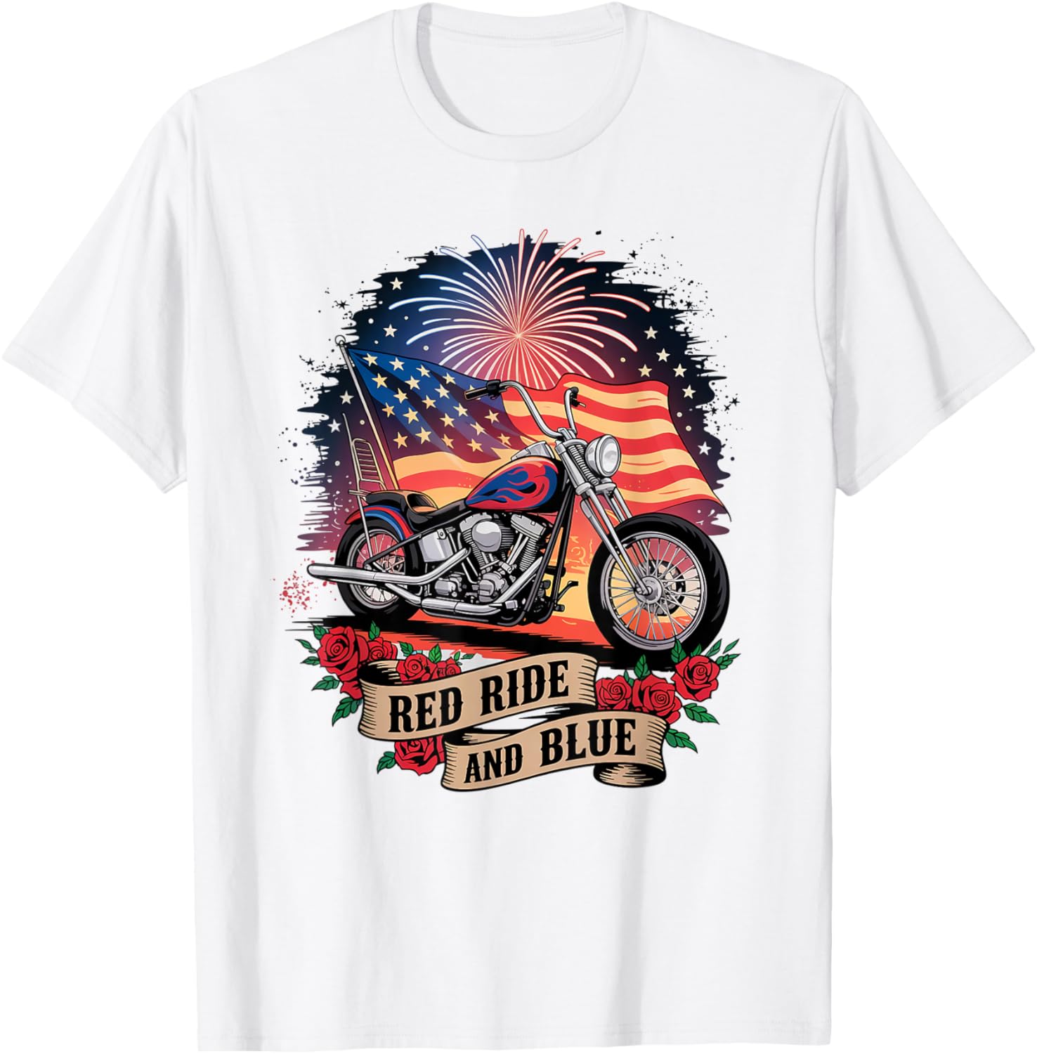 Patriotic USA Biker T-Shirt with American Flag Red Ride & Blue Design - 4