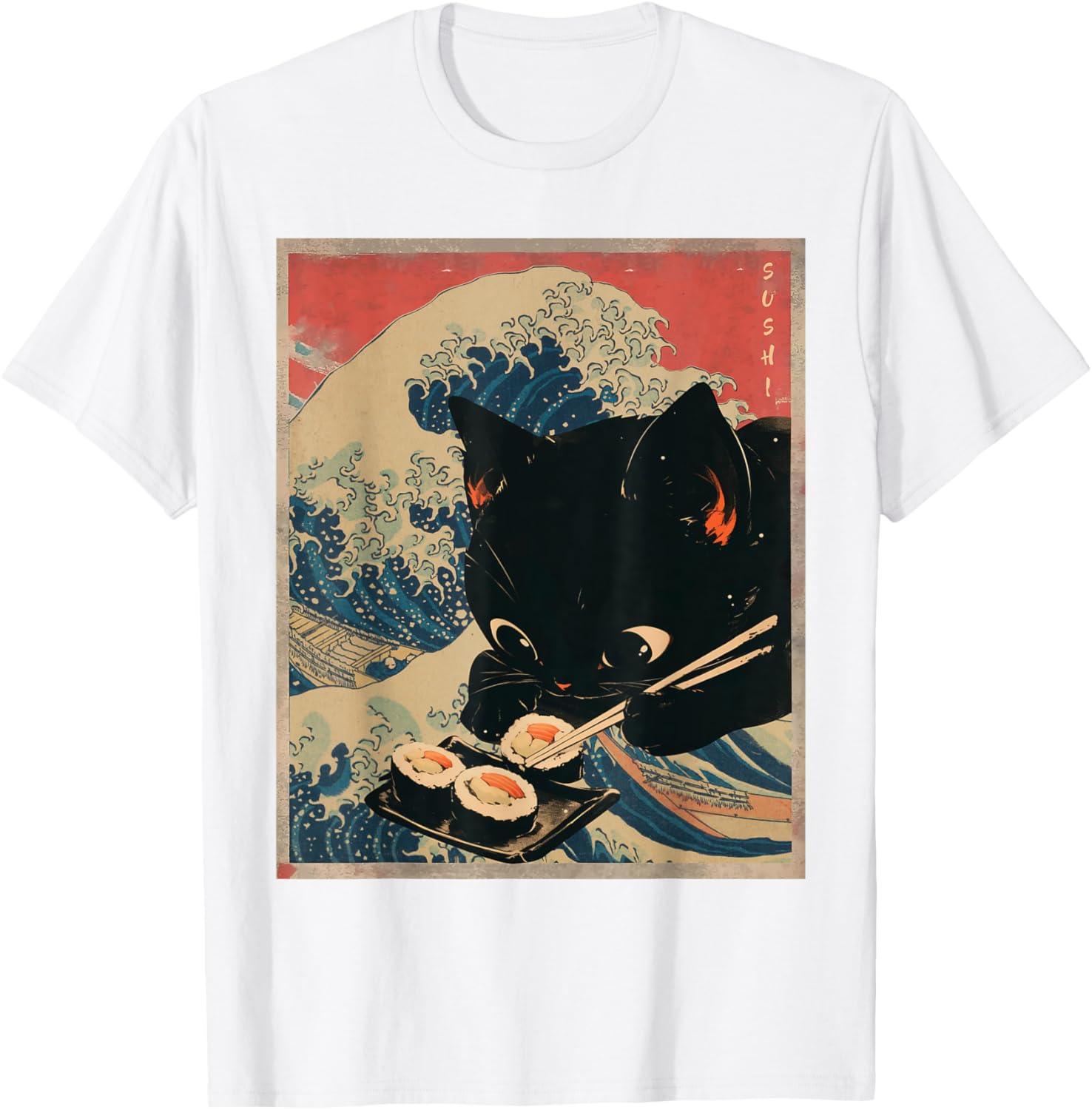 Kawaii Sushi Cat T-Shirt Cute Japanese Anime Clothing for Cat Lovers - 4