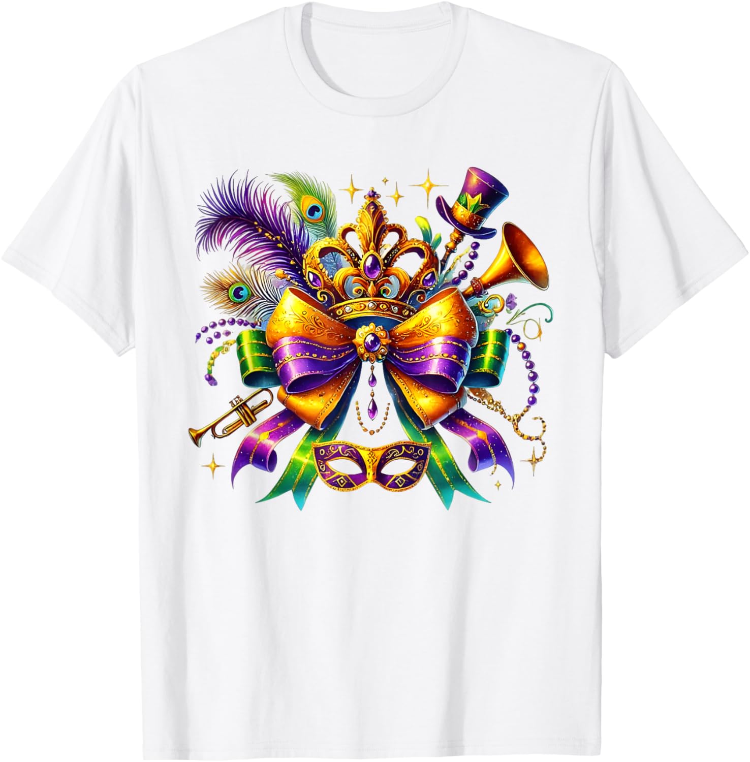 Mardi Gras Coquette Bow T-Shirt for Women and Girls - Festive Style - 2