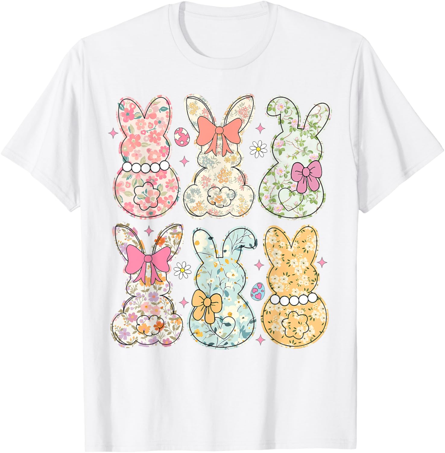 Coquette Bow Easter Bunny Retro Boho Flower T-Shirt for Women and Girls - 3
