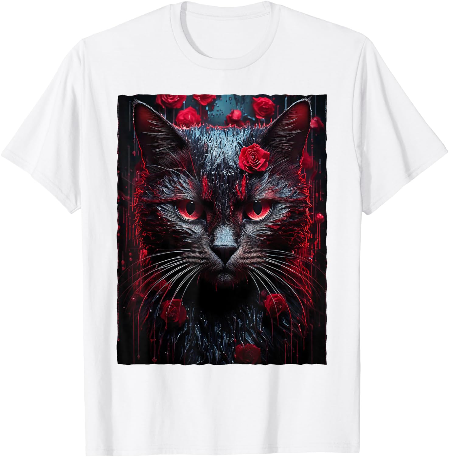 Black Cat with Red Roses T-Shirt for Men, Women, Girls, and Kids - 27