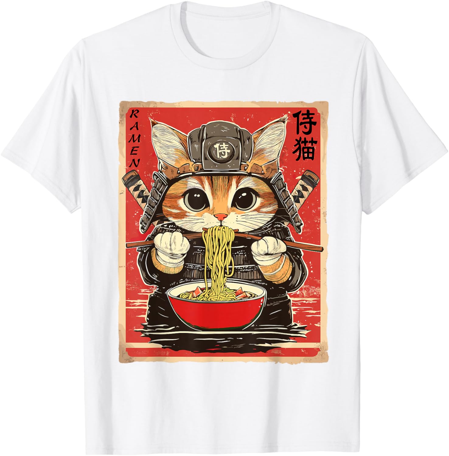 Japanese Samurai Ninja Cat Eating Ramen Funny T-Shirt for Cat Lovers - 6