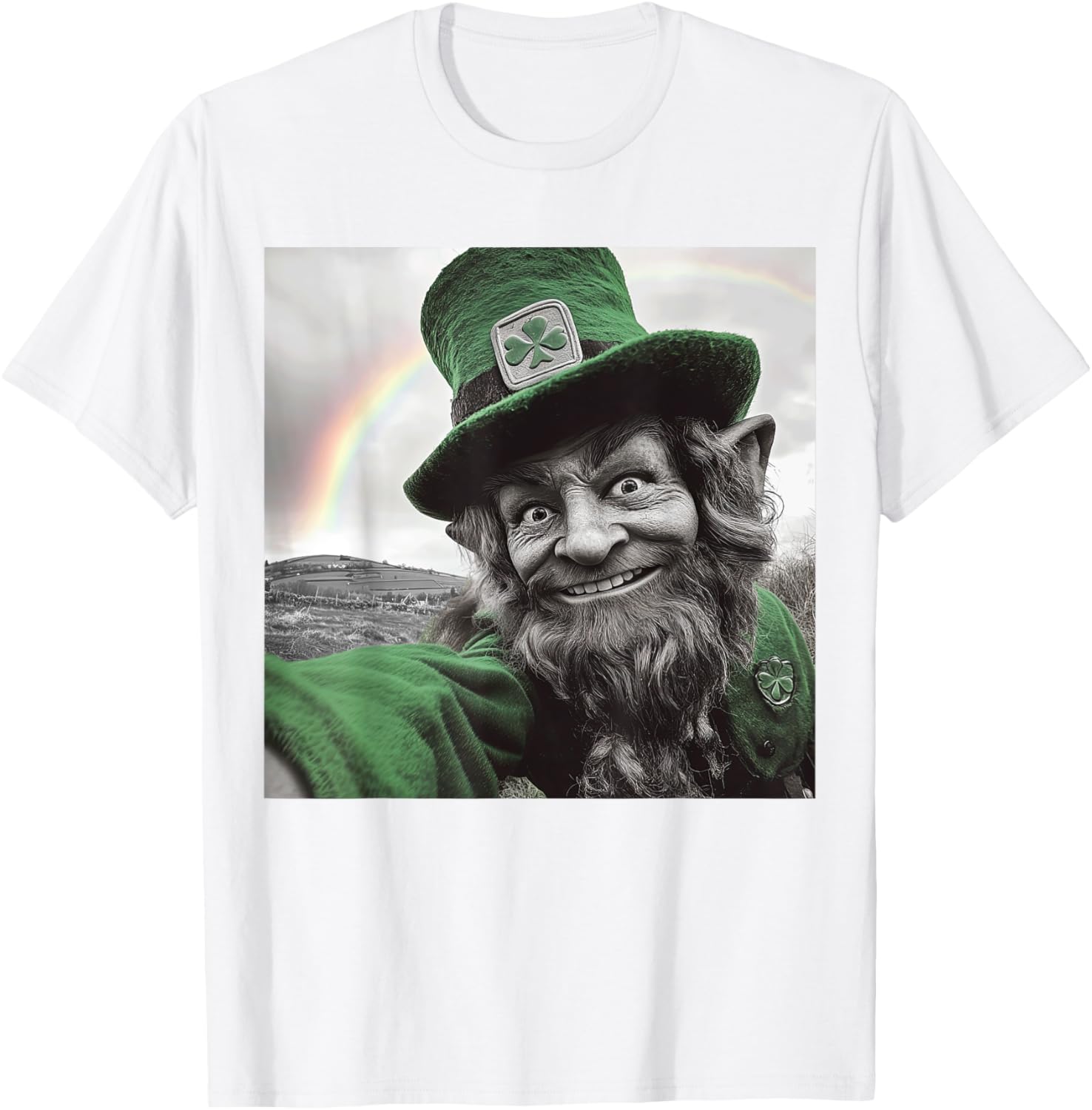 Funny St Patricks Day Rainbow Leprechaun Selfie T-Shirt for Festive Fun - 1
