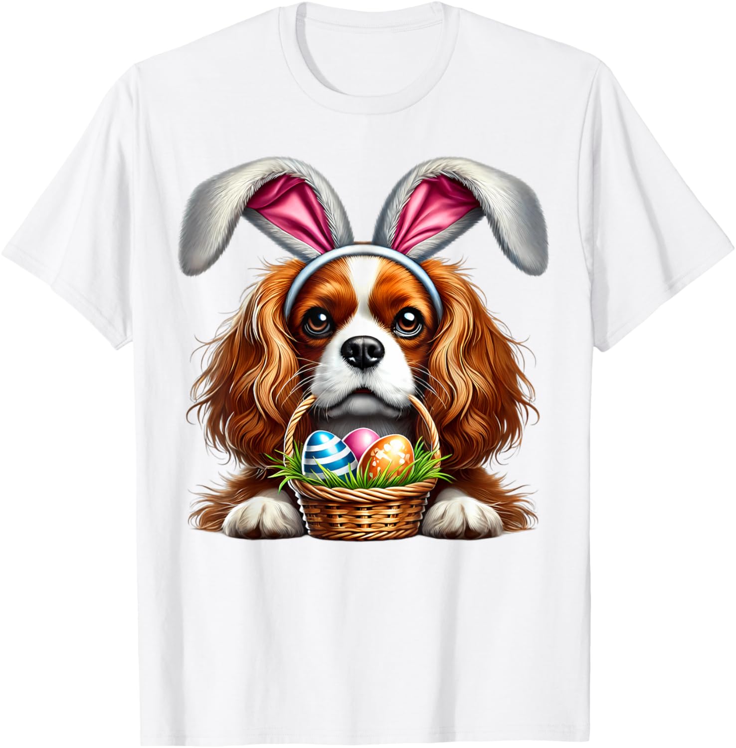 Cute Bunny Ear Cavalier King Charles Spaniel Easter Eggs T-Shirt - 25