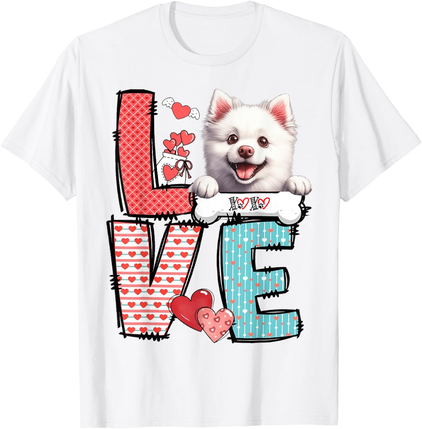 Love American Eskimo Dog Valentine's Day T-Shirt for Dog Lovers - 18