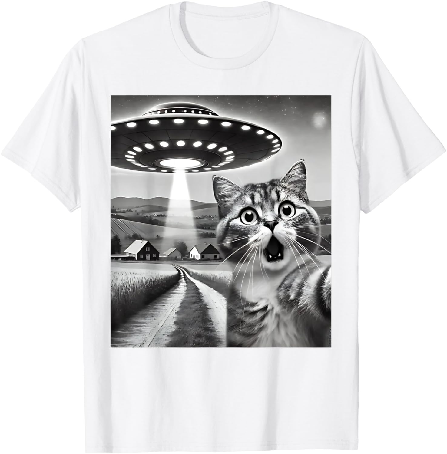 Funny Cat Selfie with Alien UFO T-Shirt for Men, Women, and Kids - 11