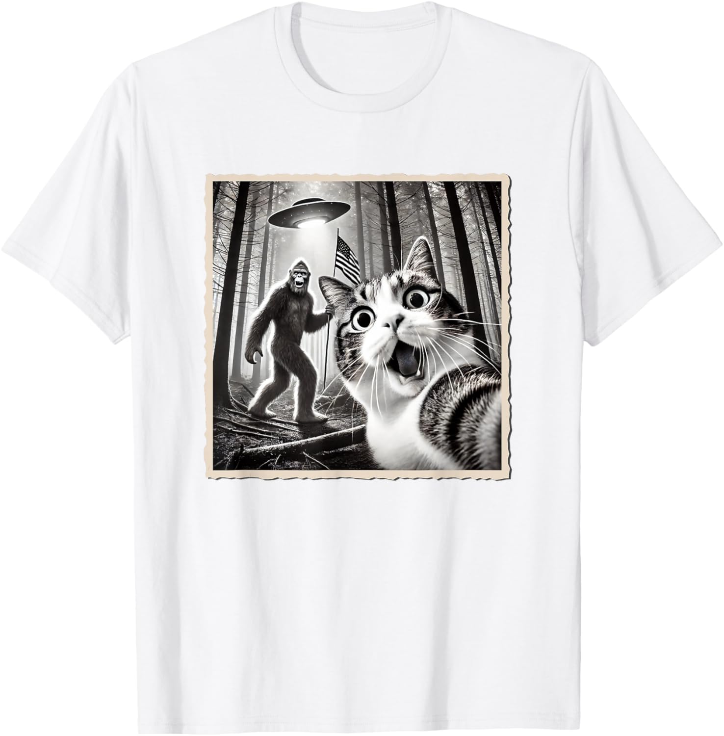 Funny Bigfoot Cat 4th of July American Flag T-Shirt for Patrotic Fun - 11