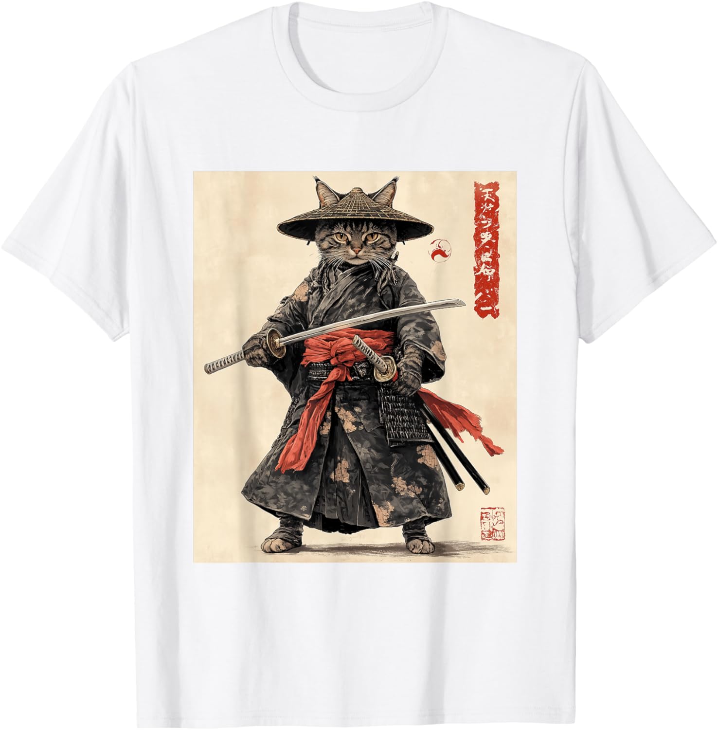 Samurai Cat T-Shirt - Japanese Warrior Graphic Tee for Cat Lovers - 26