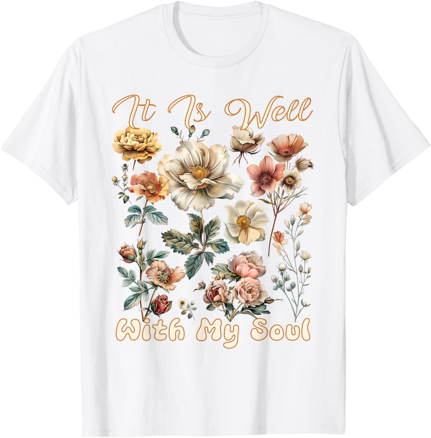 Boho Wildflower T-Shirt It Is Well With My Soul Faith Inspired Design - 4