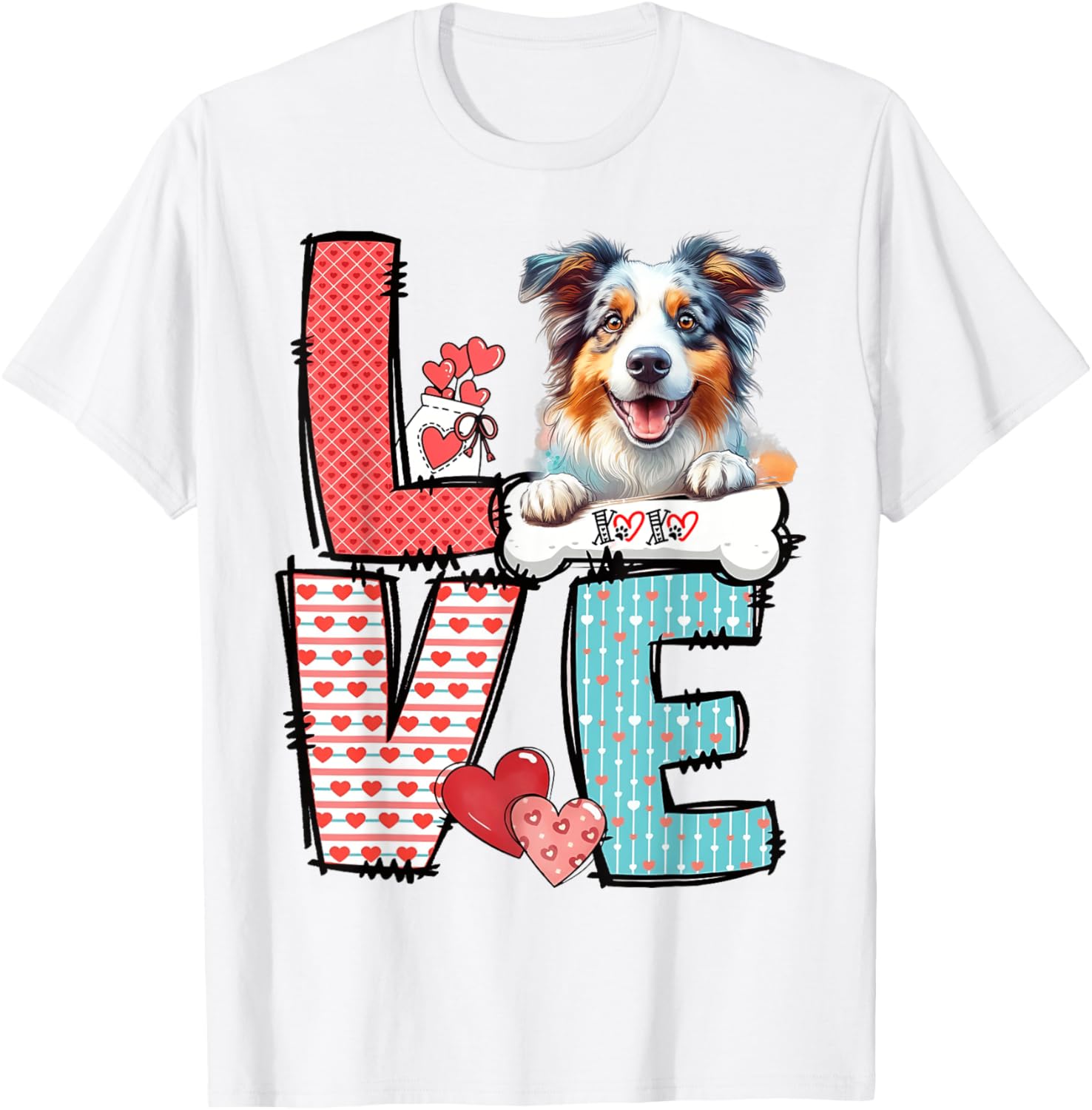 Love Australian Shepherd Dog Happy Valentine's Day T-Shirt for Dog Lovers - 1