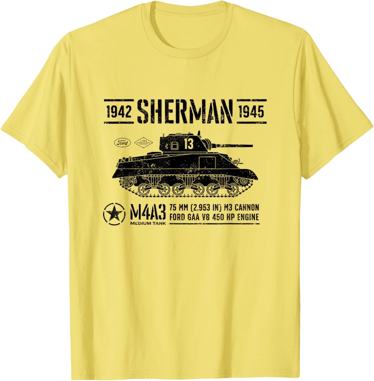 Sherman M4A3 WWII Vintage Tank T-Shirt for Military History Fans - 8