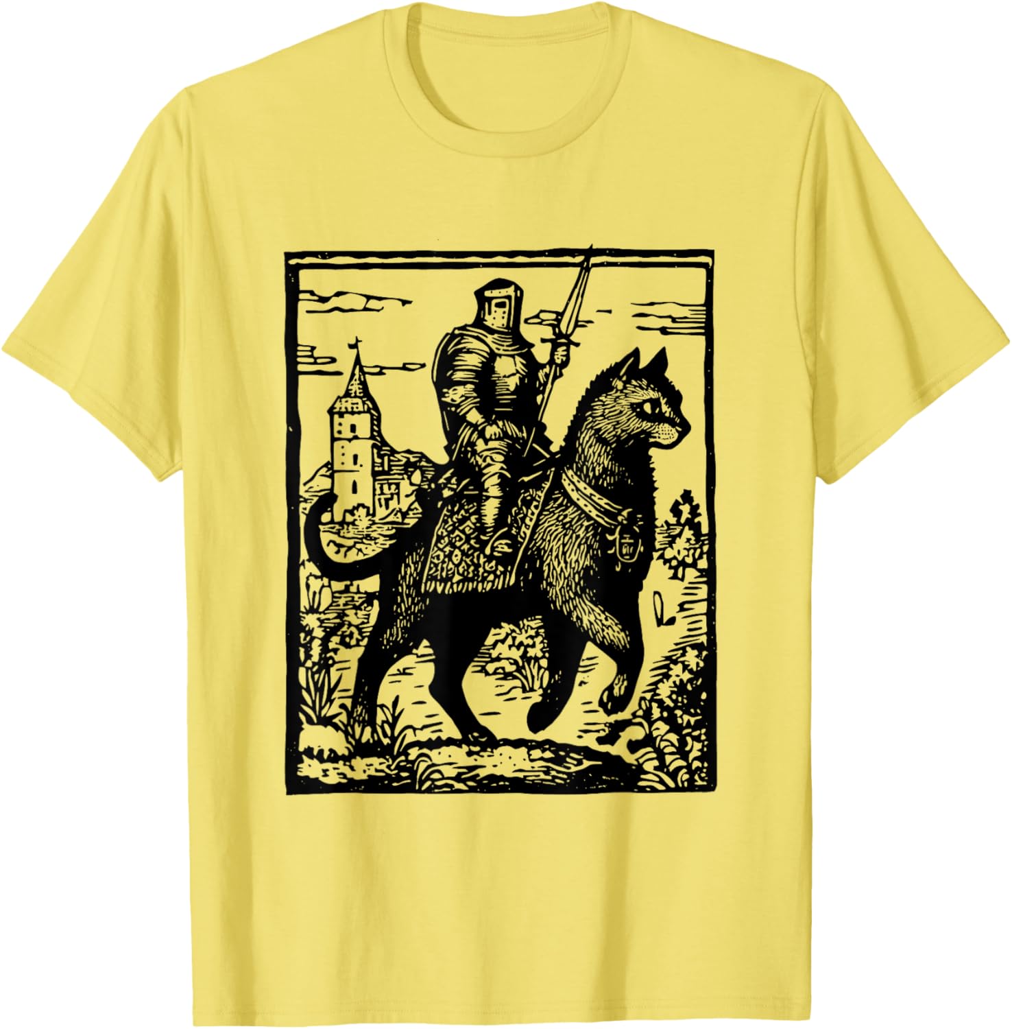 Funny 90s Knight Cat Rider T-Shirt | Retro Dark Art Cat Meme Tee - 10
