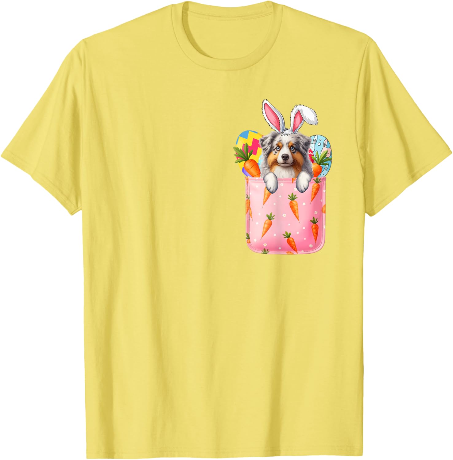 Easter Bunny Australian Shepherd Carrots Pocket T-Shirt for Pet Lovers - 14