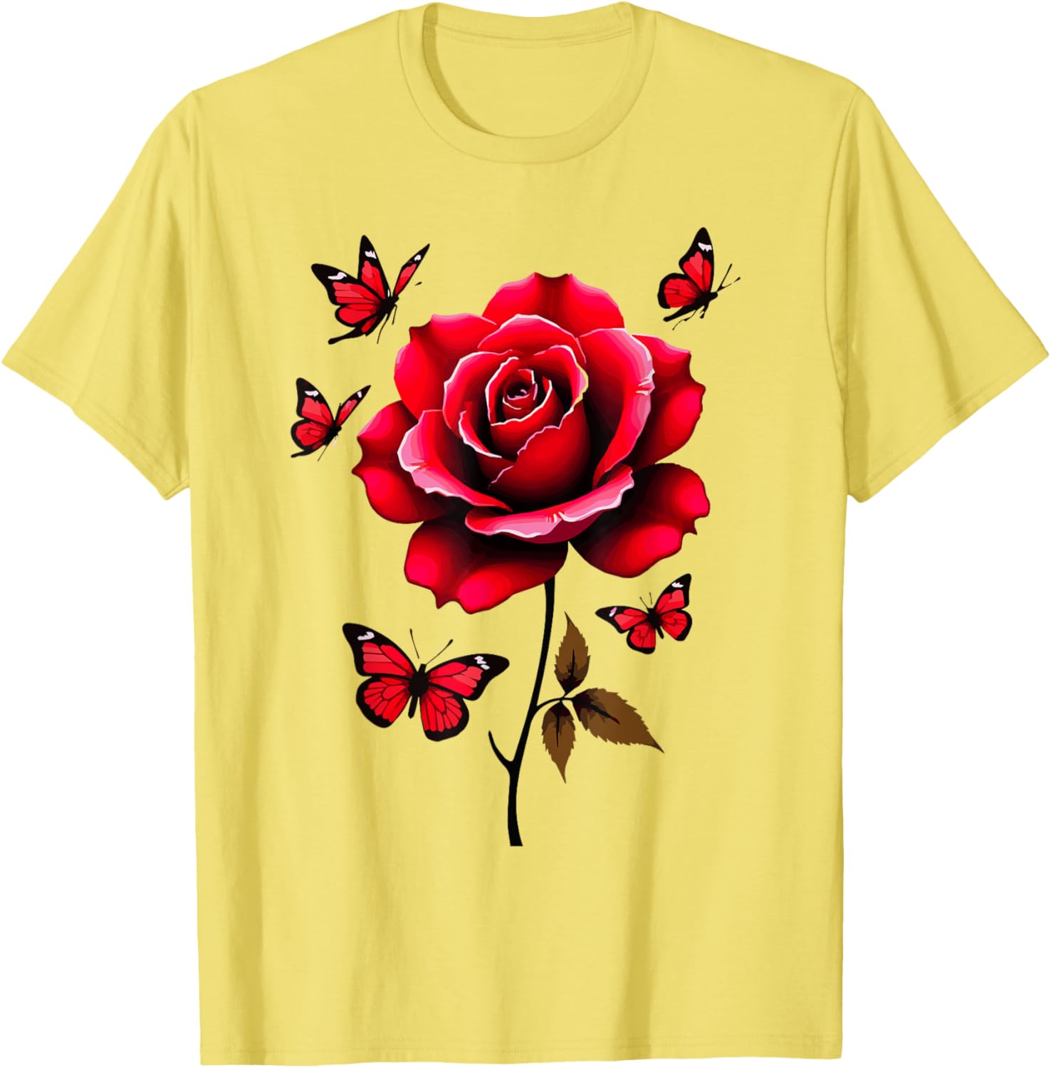 Red Rose and Butterflies Floral Spring T-Shirt for Aesthetic Lovers - 17