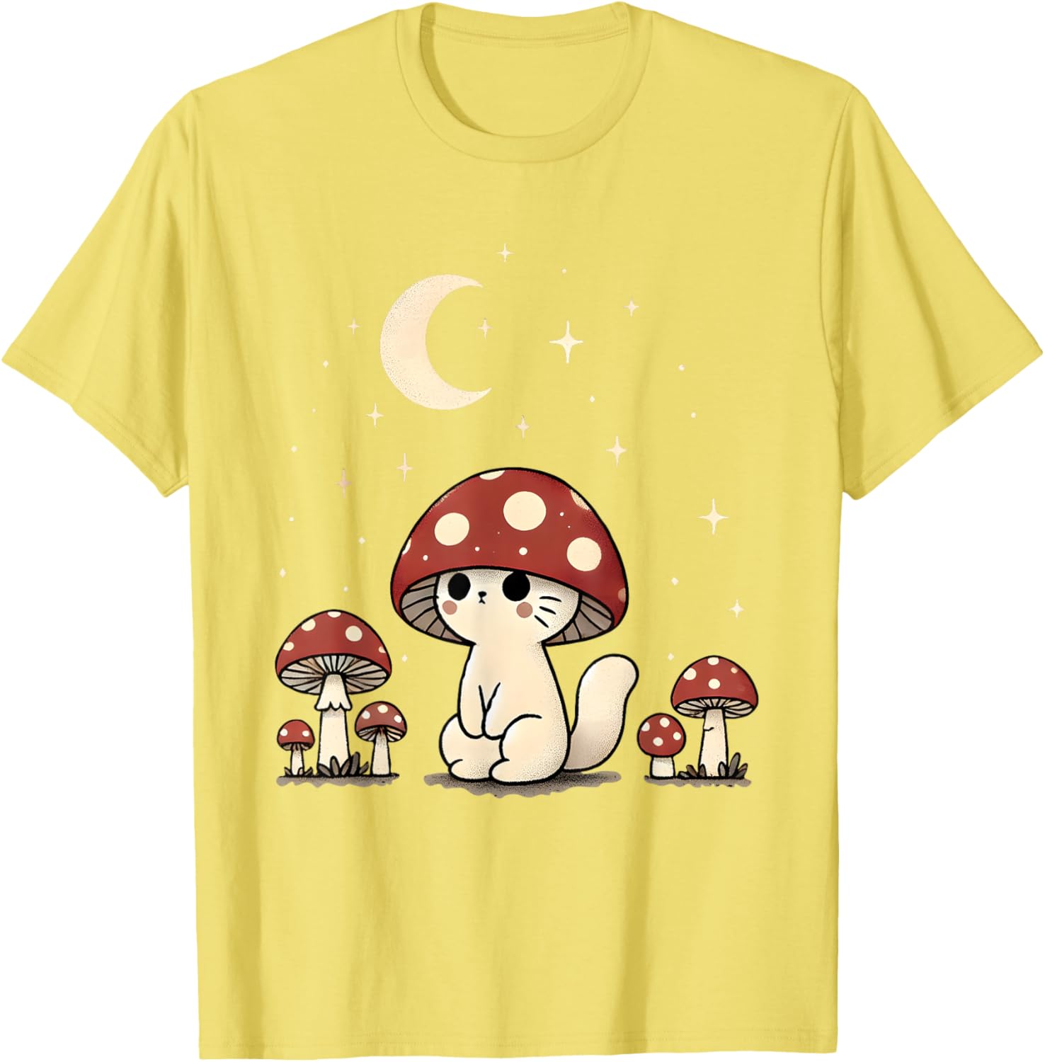 Cute Cottagecore Cat Mushroom Hat Kawaii Grunge Aesthetic T-Shirt - 1