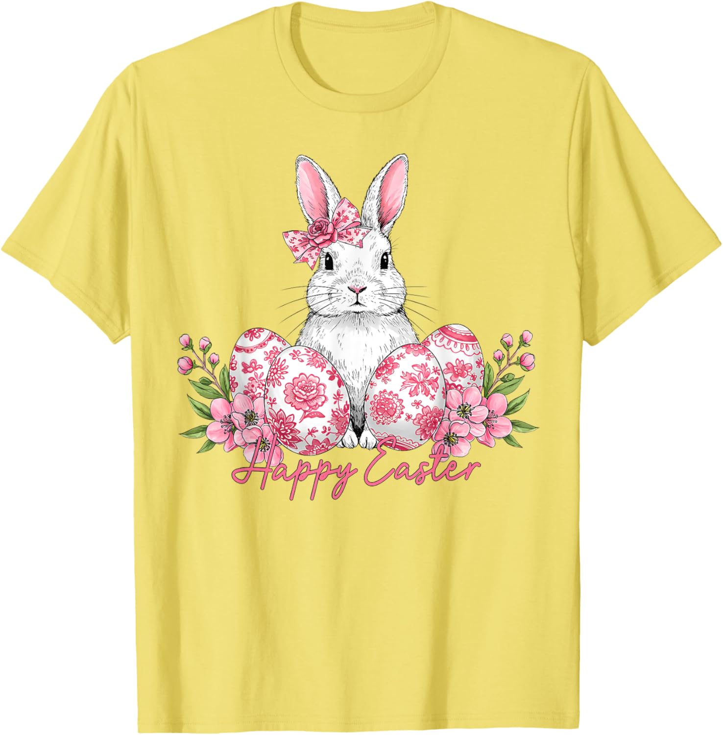Happy Easter Chinoiserie Floral Bunny Bow T-Shirt for Festive Style - 2