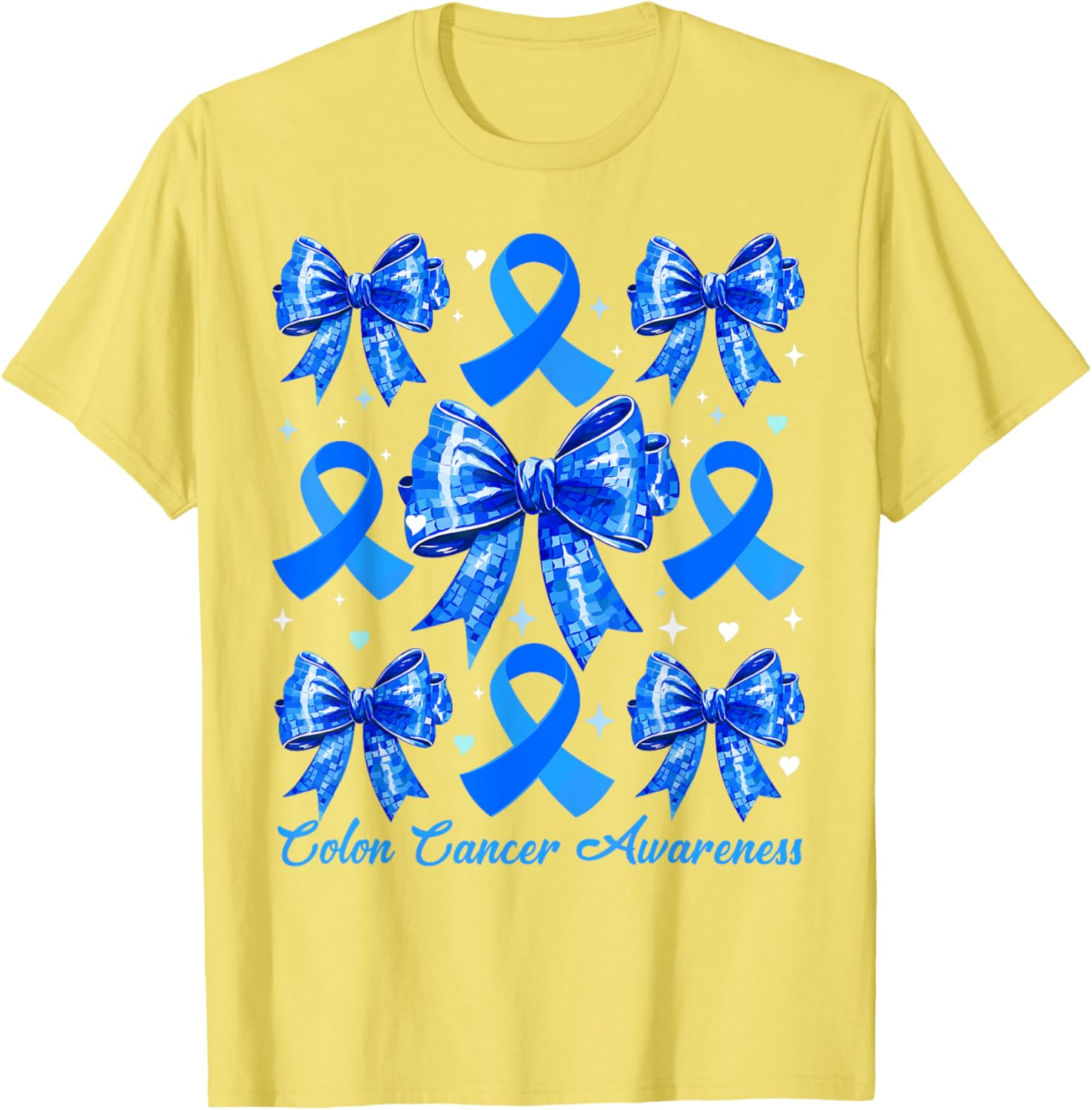 Retro Coquette Blue Ribbon T-Shirt for Women's Colon Cancer Awareness - 15