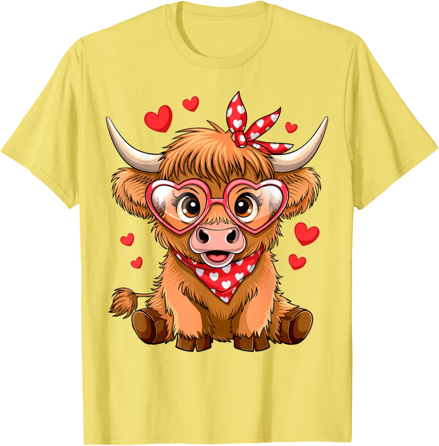 Funny Highland Cow Valentine's Day T-Shirt with Heart Design for Women - 25