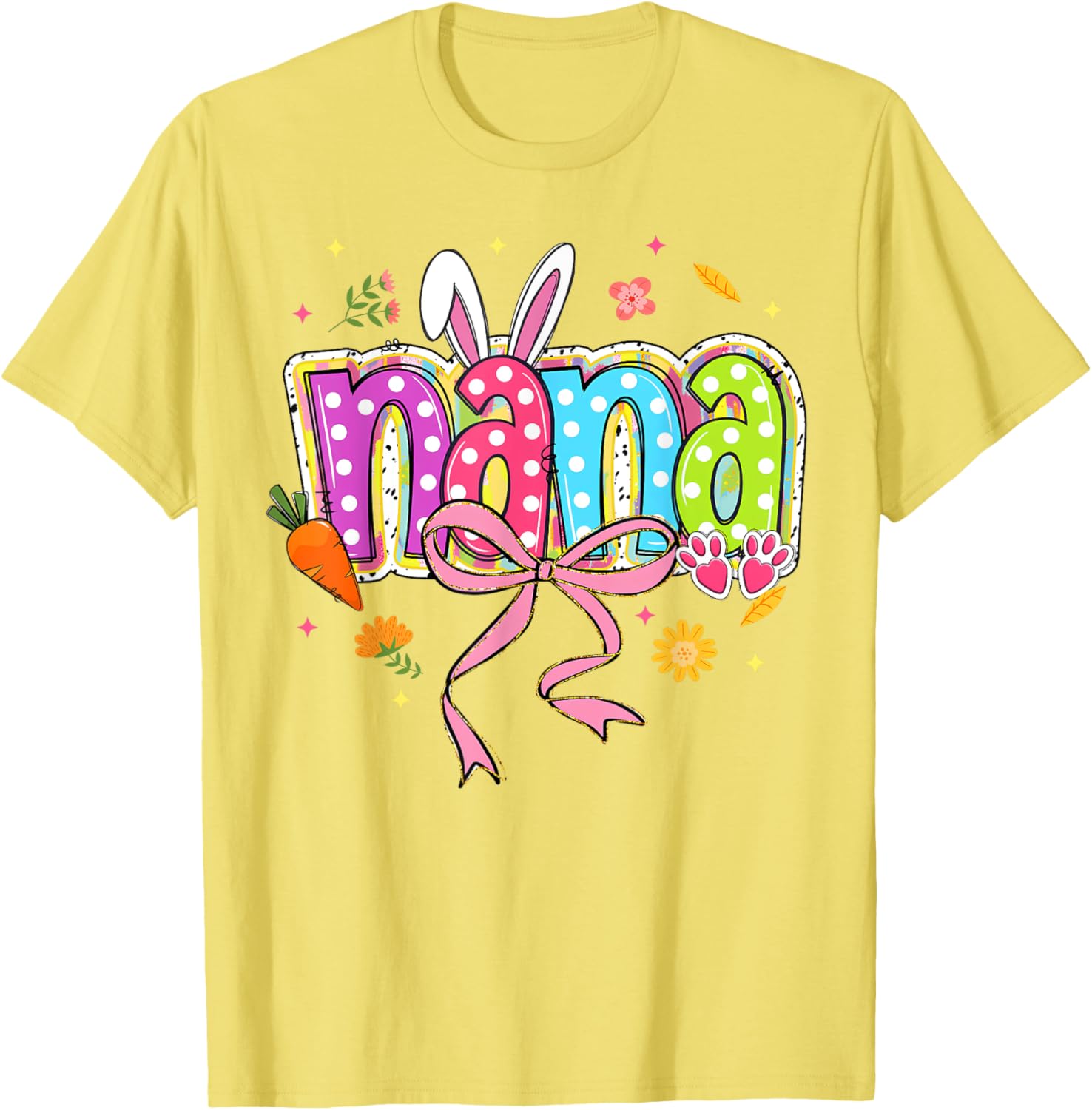 Coquette Bow Nana Bunny Easter T-Shirt for Grandma with Boho Florals - 15