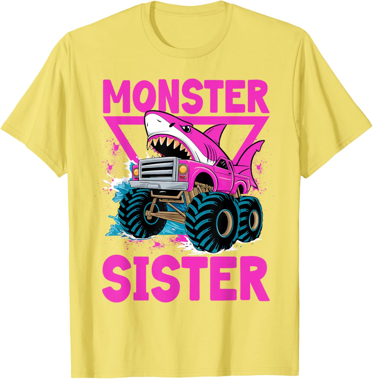 Pink Shark Monster Truck T-Shirt for Girls - Fun Sister Jam Shirt - 13