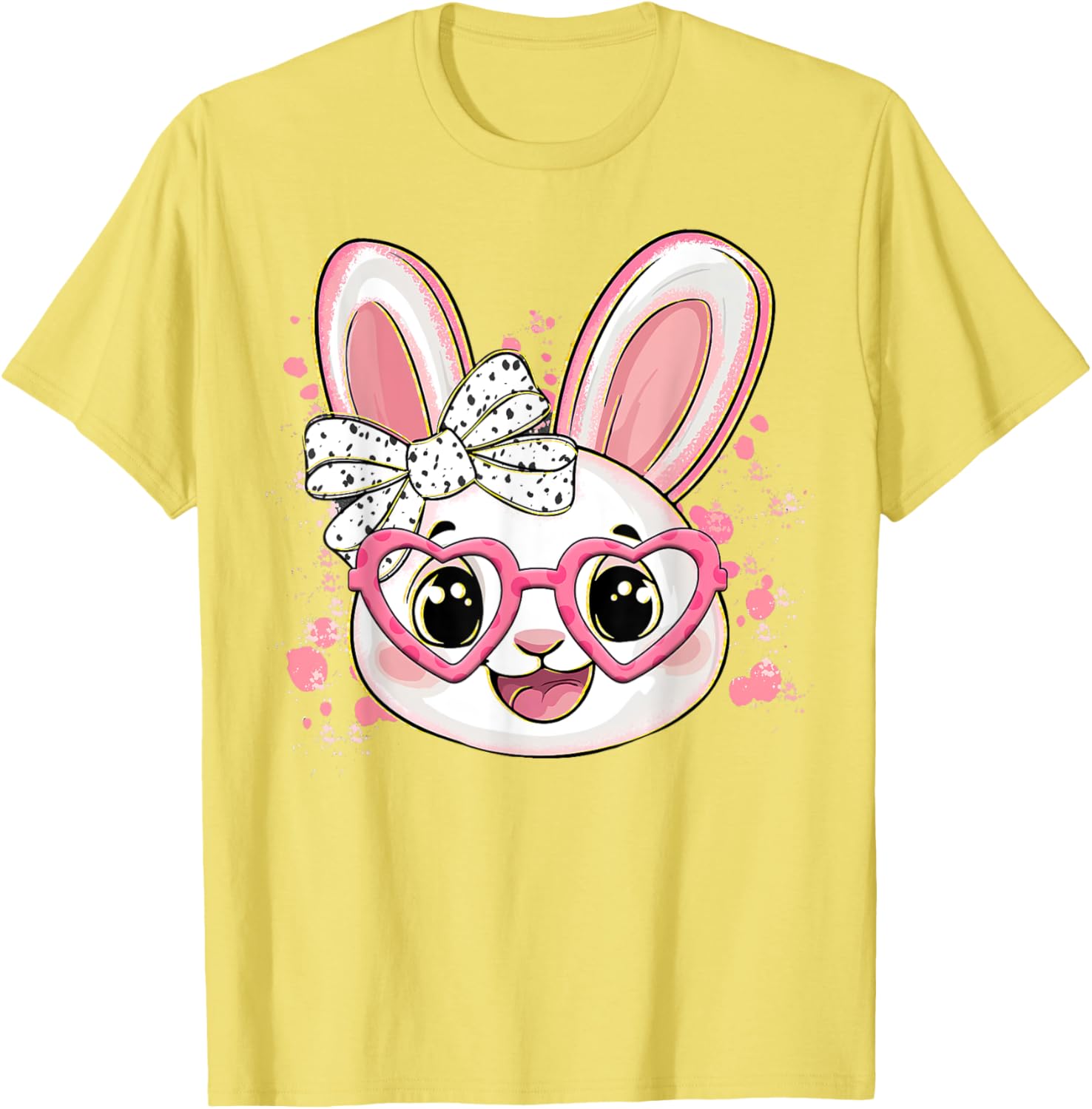 Happy Easter Bow Bunny Glasses T-Shirt for Women and Girls - 3