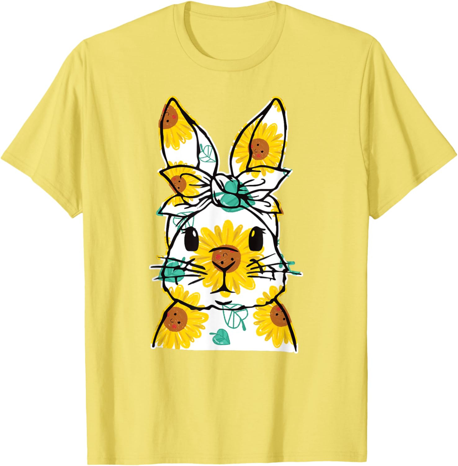 Happy Easter Bunny Sunflower Women's T-Shirt Cute Rabbit Face Design - 12