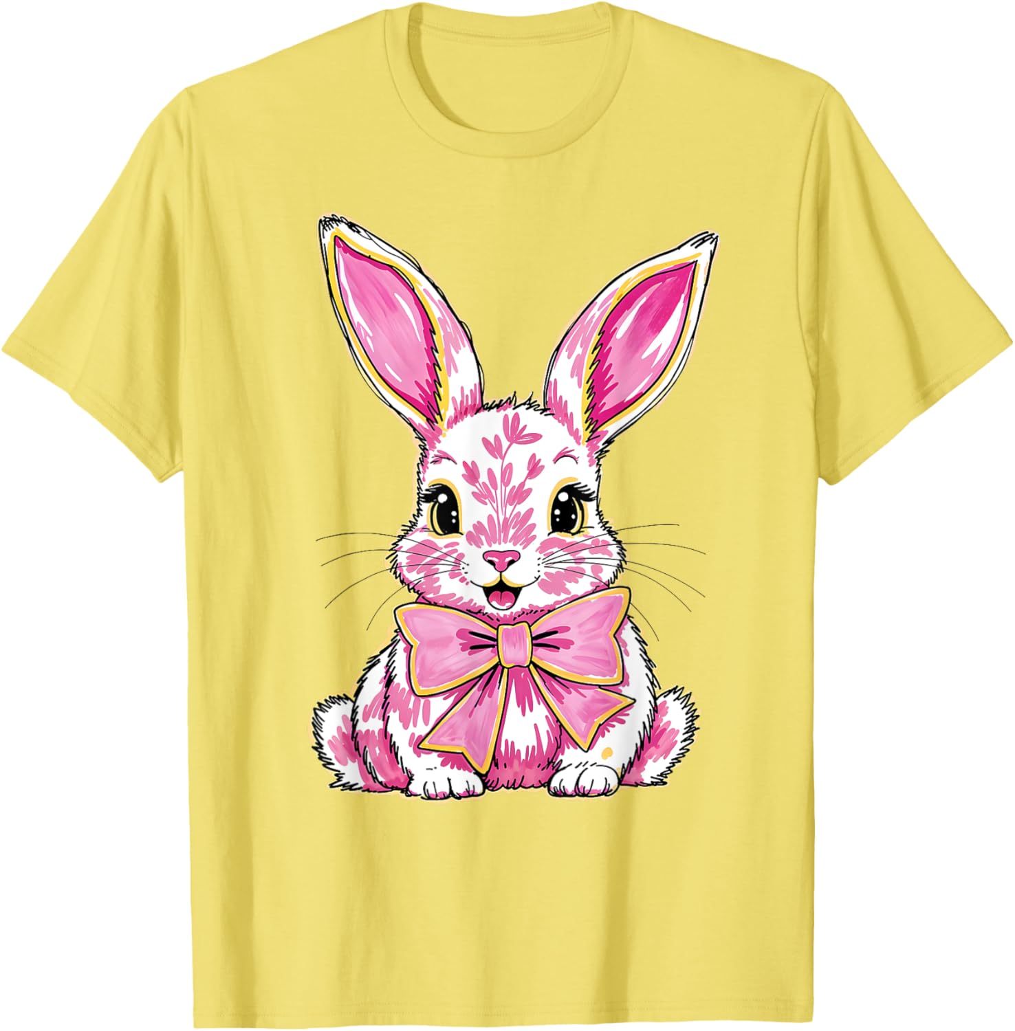 Adorable Pink Coquette Bow Happy Easter Bunny T-Shirt for Women & Teens - 7