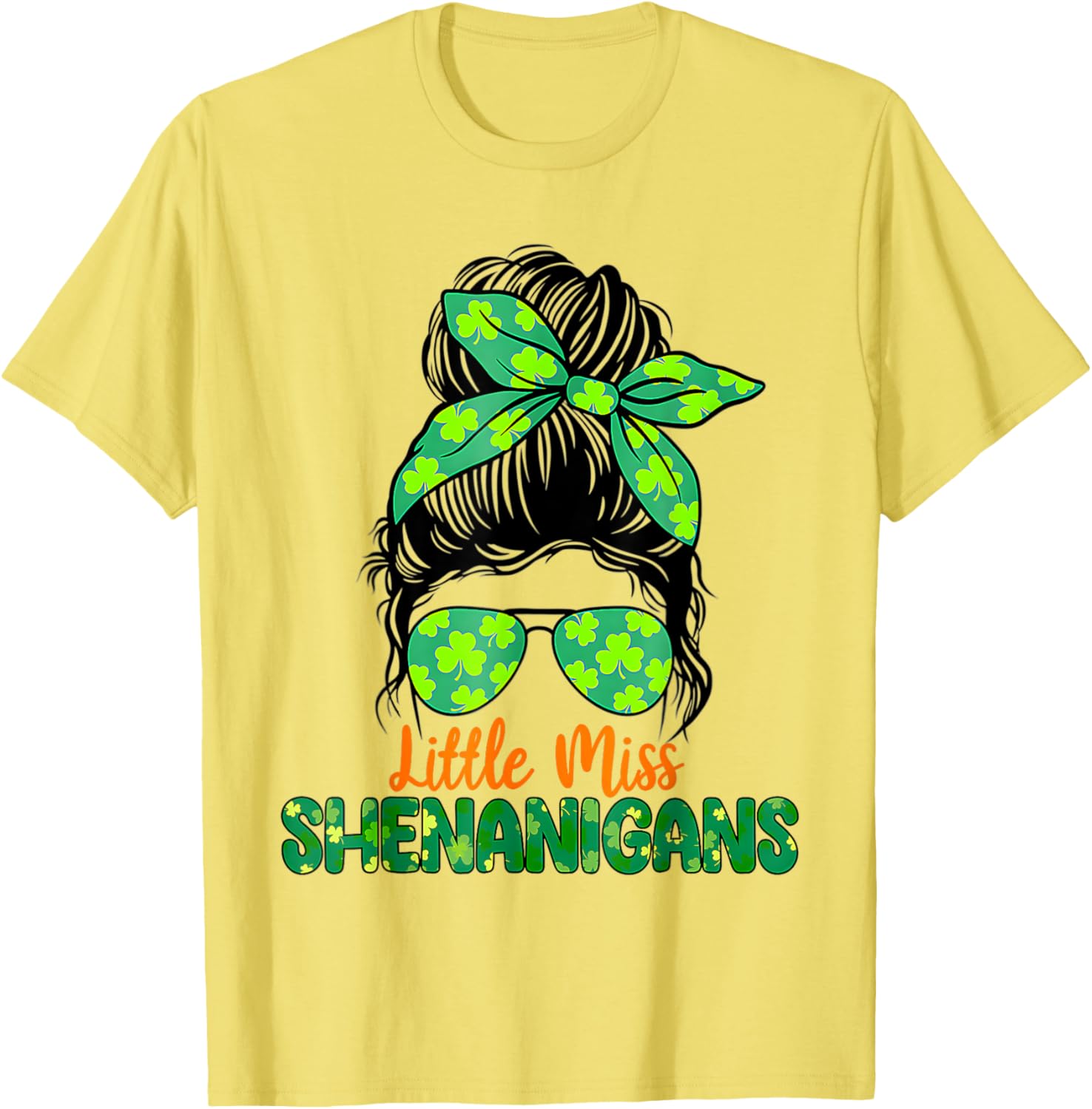 Messy Bun Little Miss Shenanigans St Patricks Day T-Shirt for Girls - 7