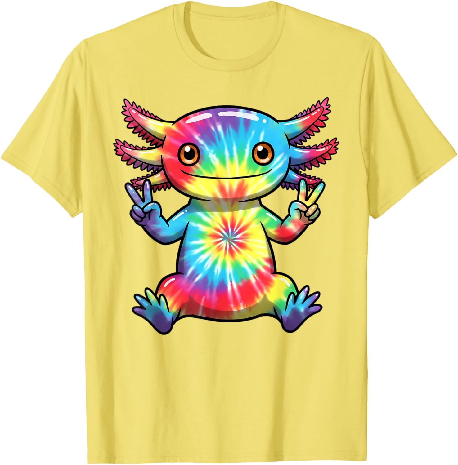 Cute Axolotl Peace Sign Tie-Dye T-Shirt for Colorful Hippie Vibes - 6